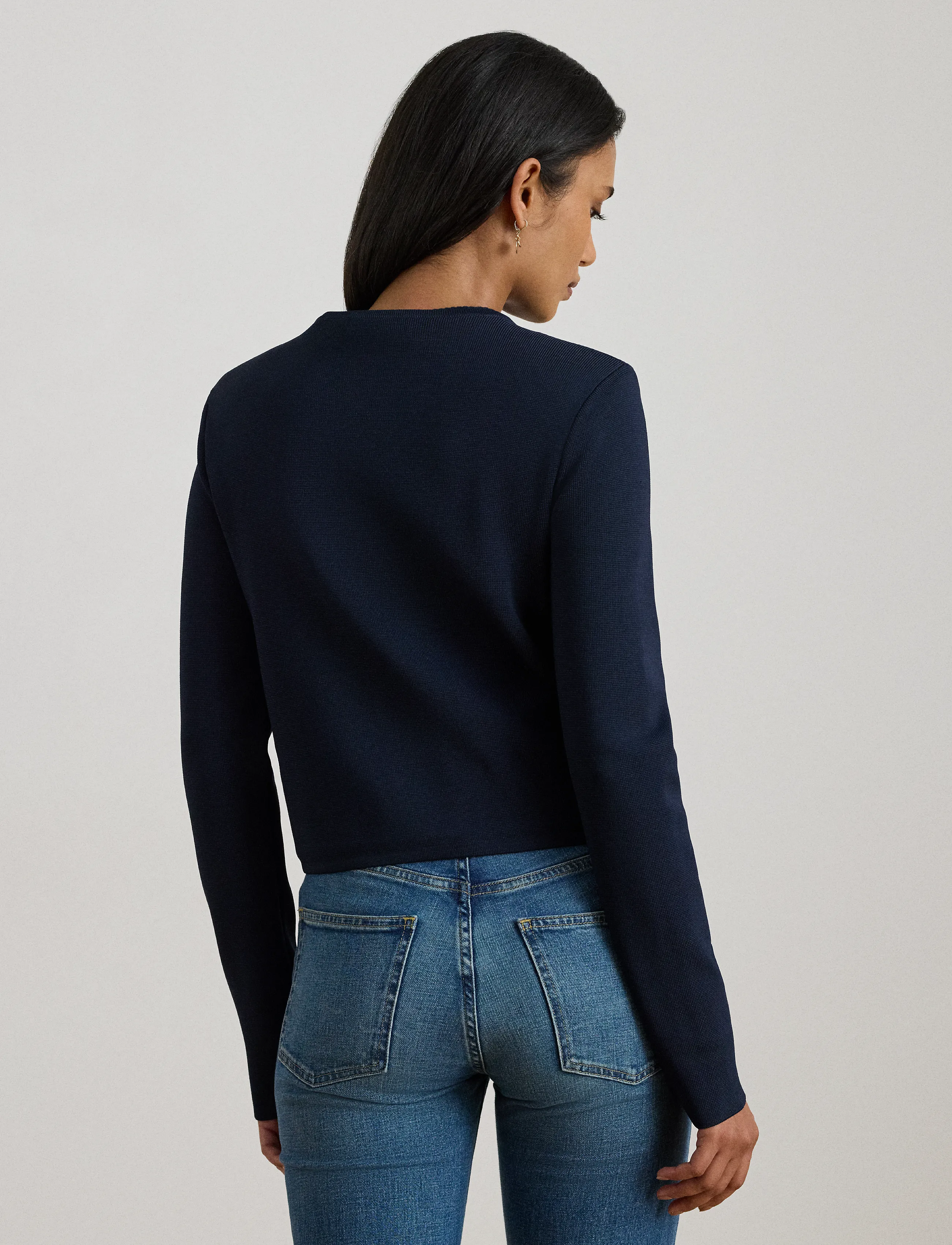 Lauren Ralph Lauren - Cropped Crewneck Sweater Jacket - lauren navy - 5