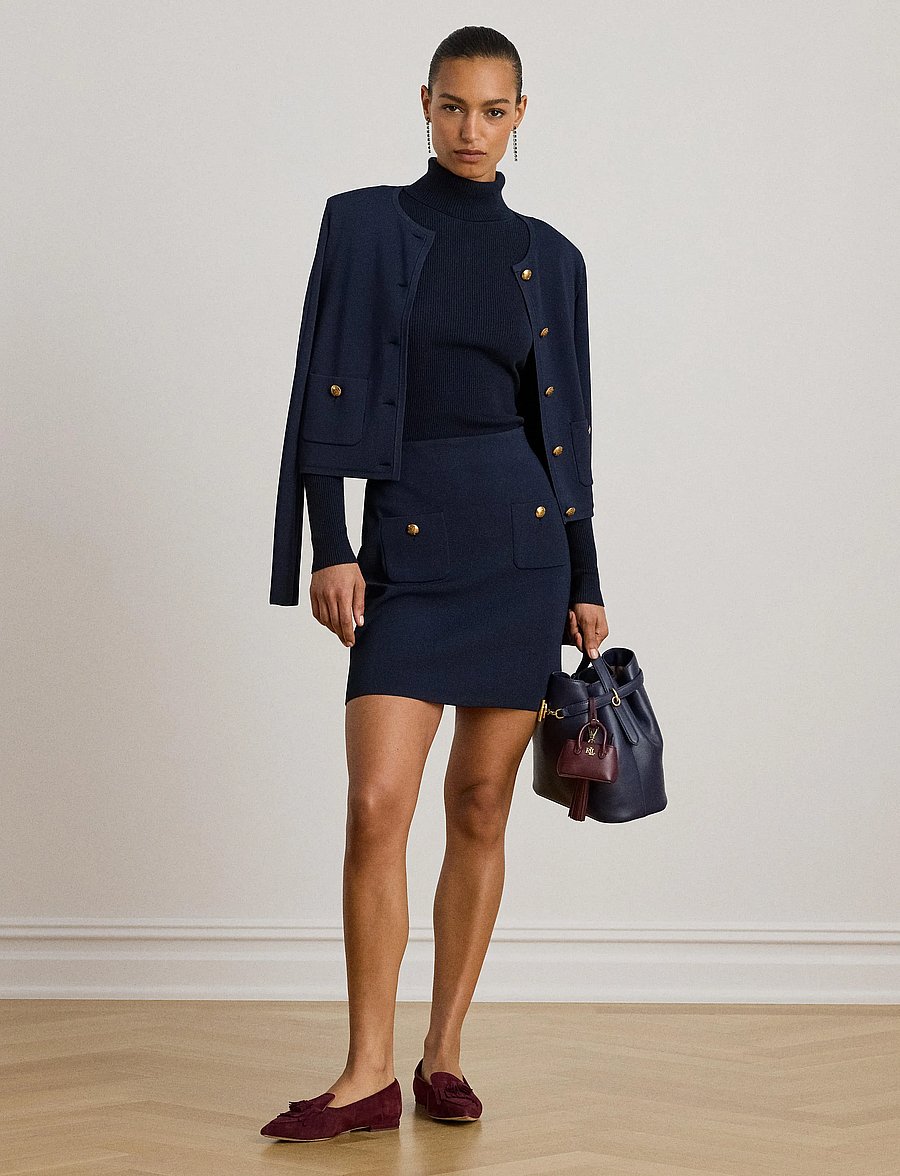 Lauren Ralph Lauren - Button-Trim Sweater Pencil Miniskirt - kynähameet - lauren navy - 4