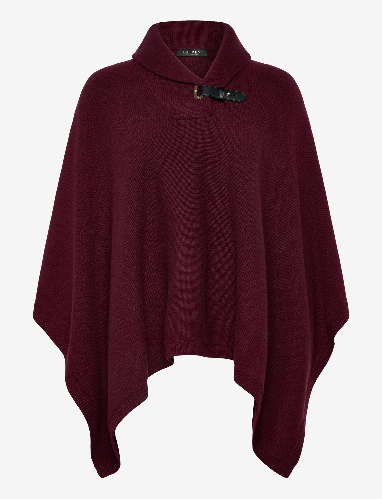 Lauren Ralph Lauren - Buckle-Trim Wool-Blend Sweater Poncho - ponchoer & kapper - dark garnet - 1