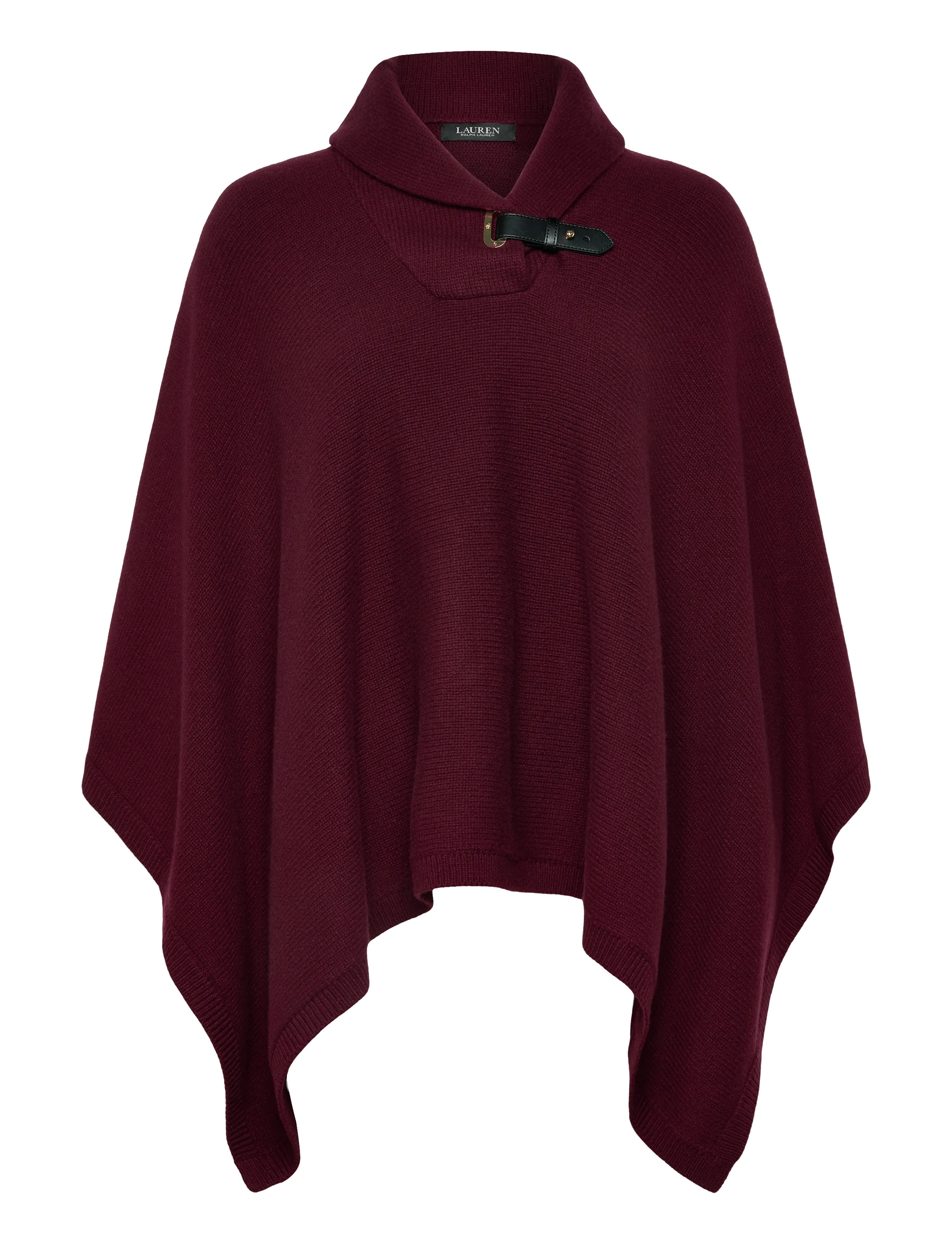 Lauren Ralph Lauren Buckle-Trim Wool-Blend Sweater Poncho - Ralph Lauren - DARK GARNET / burgundy