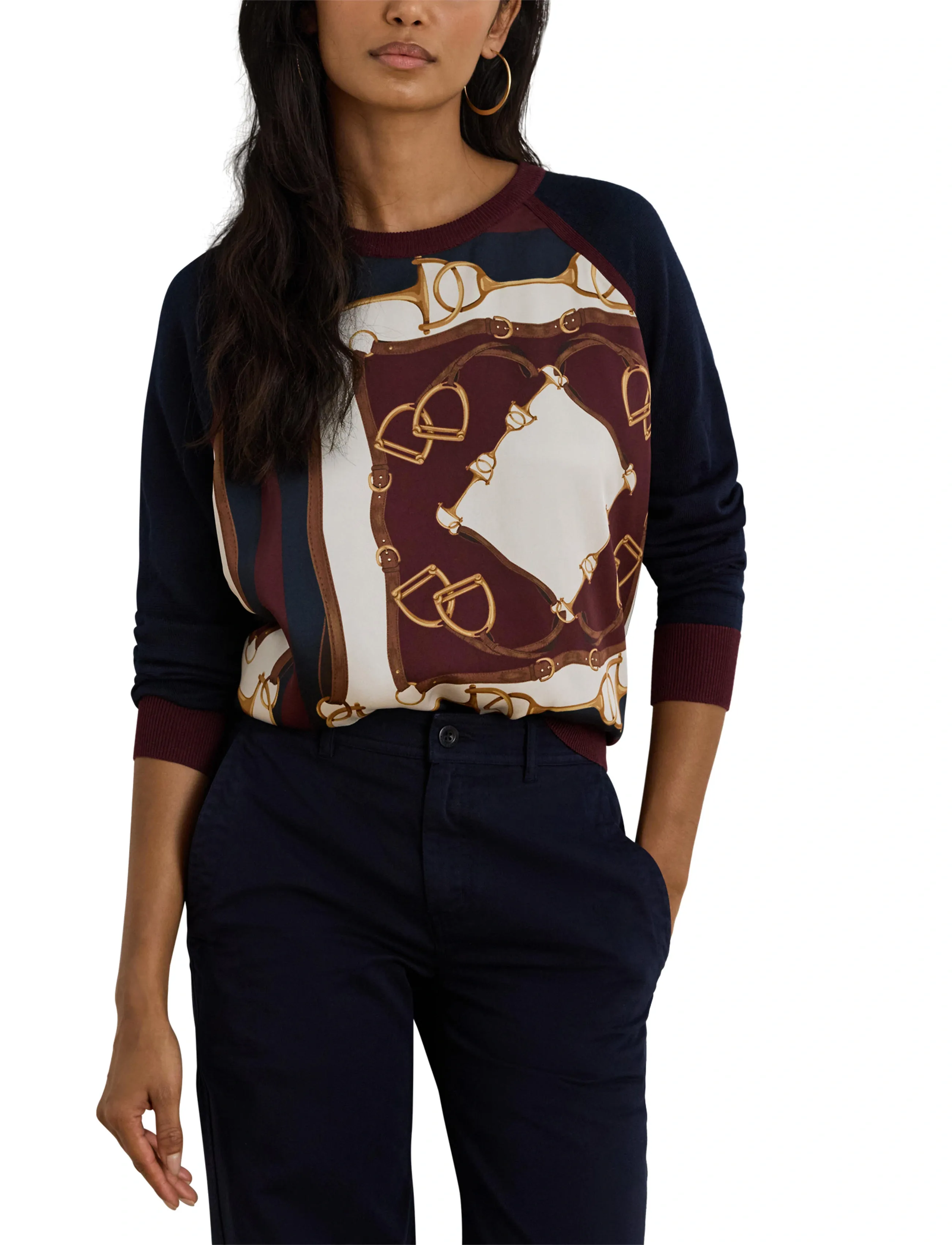 Lauren Ralph Lauren - Equestrian-Print Cotton-Blend Sweater - striktrøjer - lauren navy multi - 5