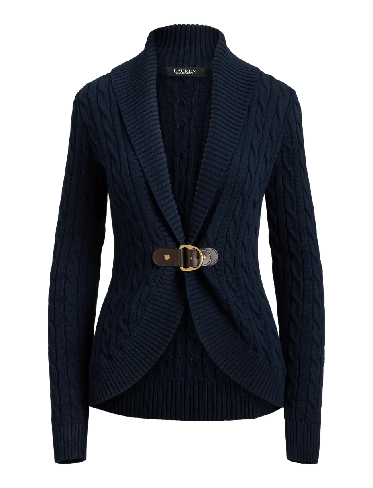 Lauren Ralph Lauren Buckle-Trim Cable Shawl-Collar Cardigan - Clothing - LAUREN NAVY / navy