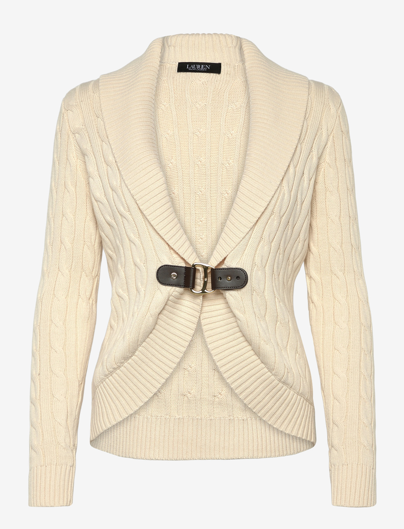 Lauren Ralph Lauren - Buckle-Trim Cable Shawl-Collar Cardigan - cardigans - mascarpone cream - 0