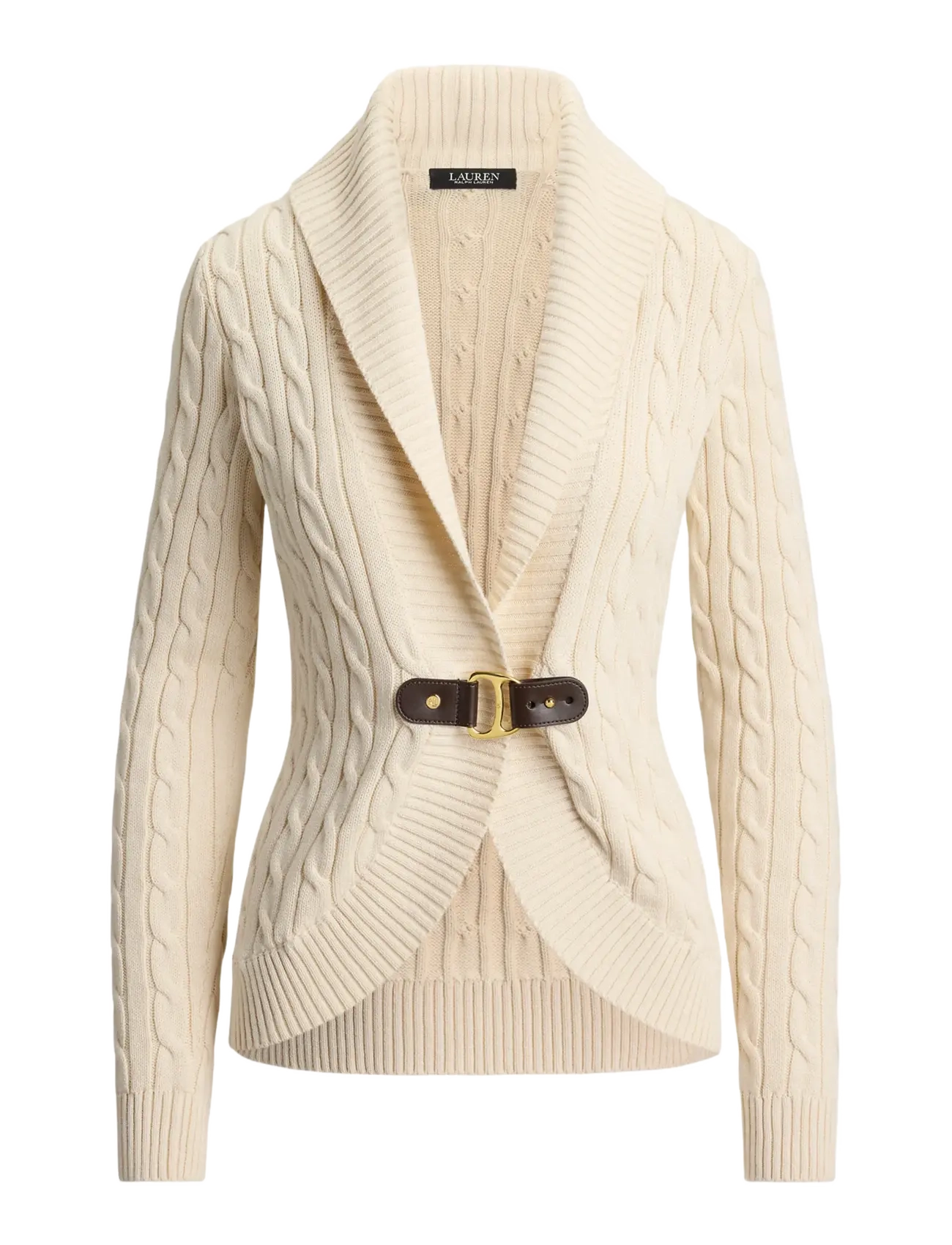 Lauren Ralph Lauren Buckle-Trim Cable Shawl-Collar Cardigan - Fatnaður - MASCARPONE CREAM / cream