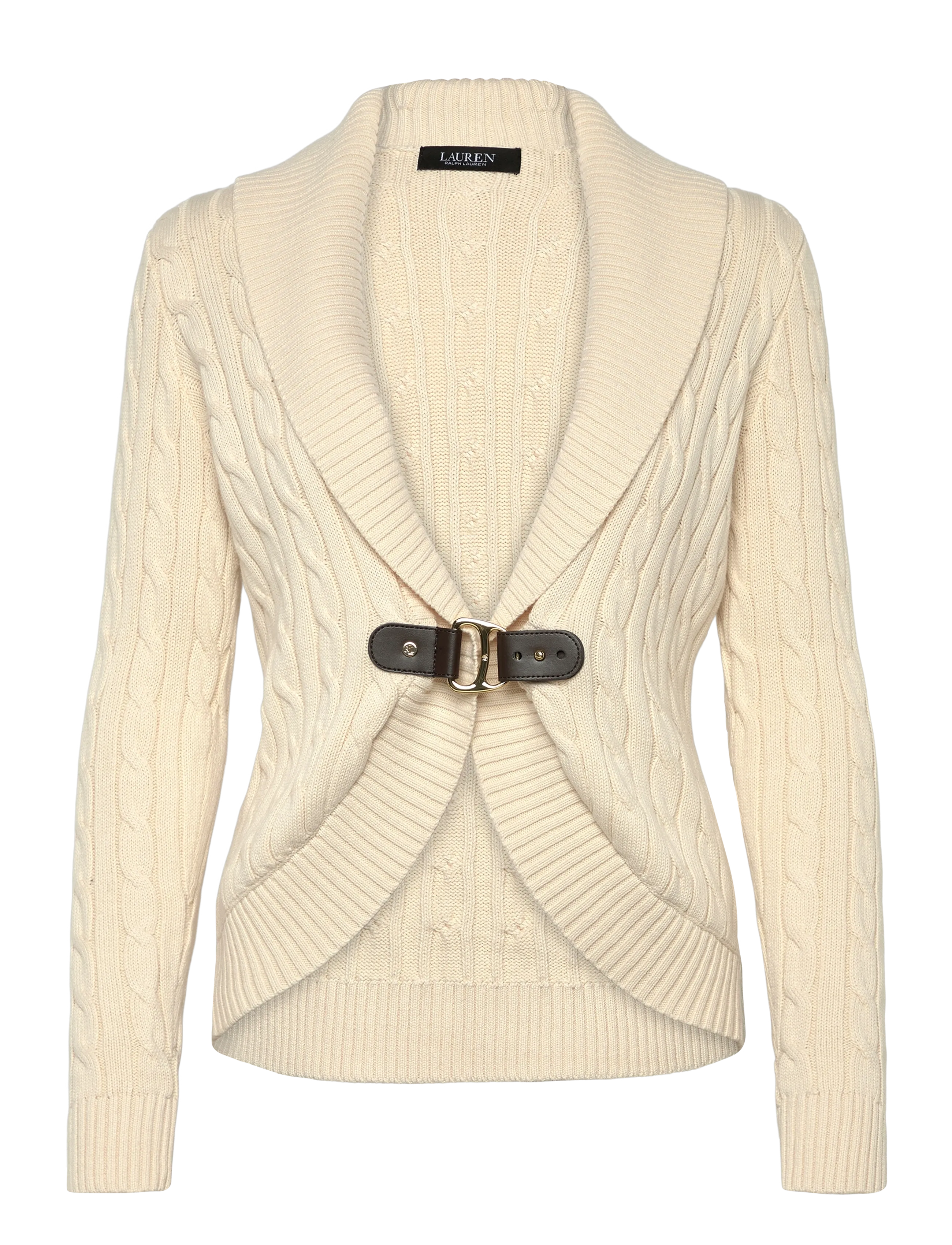 Buckle-Trim Cable Shawl-Collar Cardigan - MASCARPONE CREAM