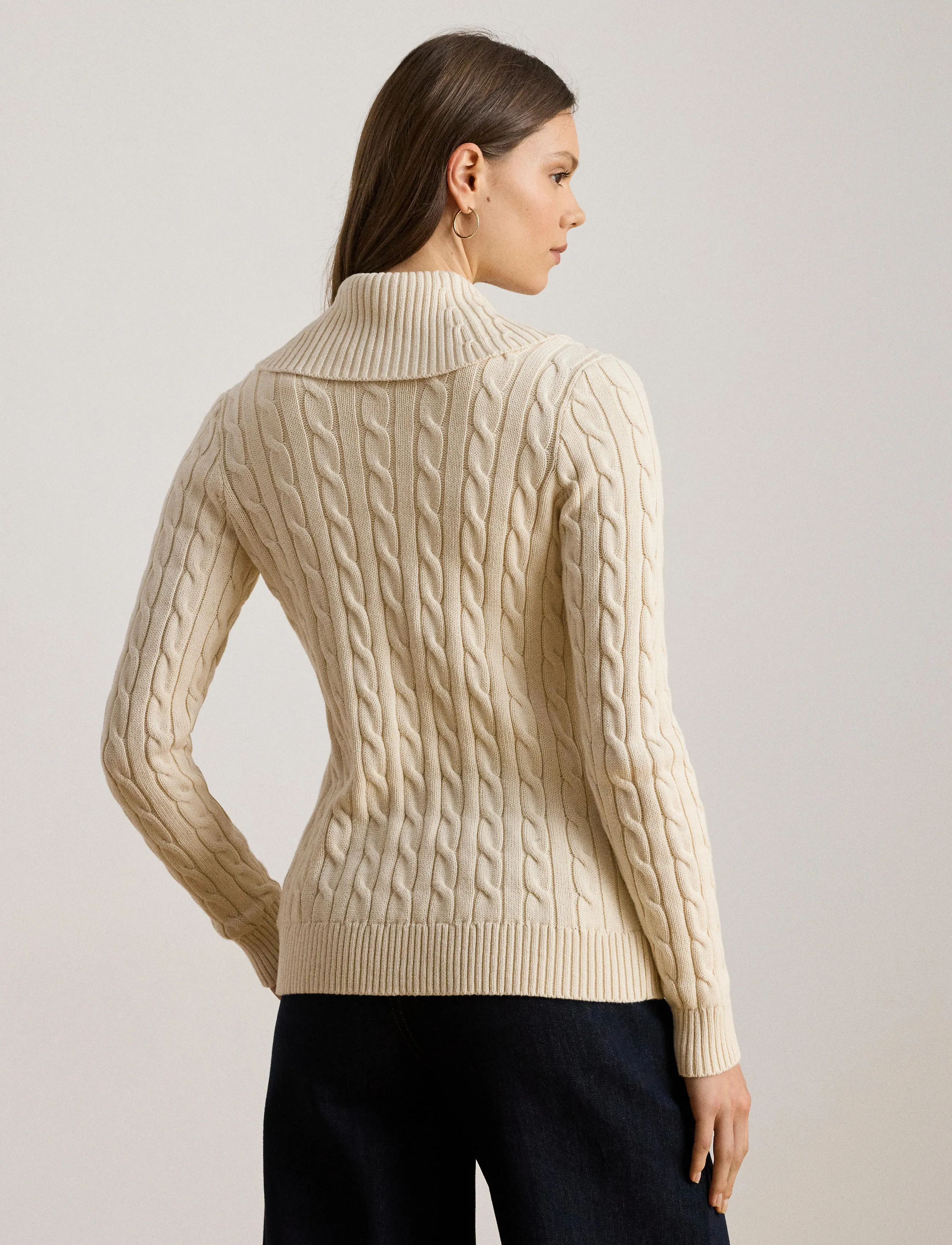 Lauren Ralph Lauren - Buckle-Trim Cable Shawl-Collar Cardigan - cardigans - mascarpone cream - 3