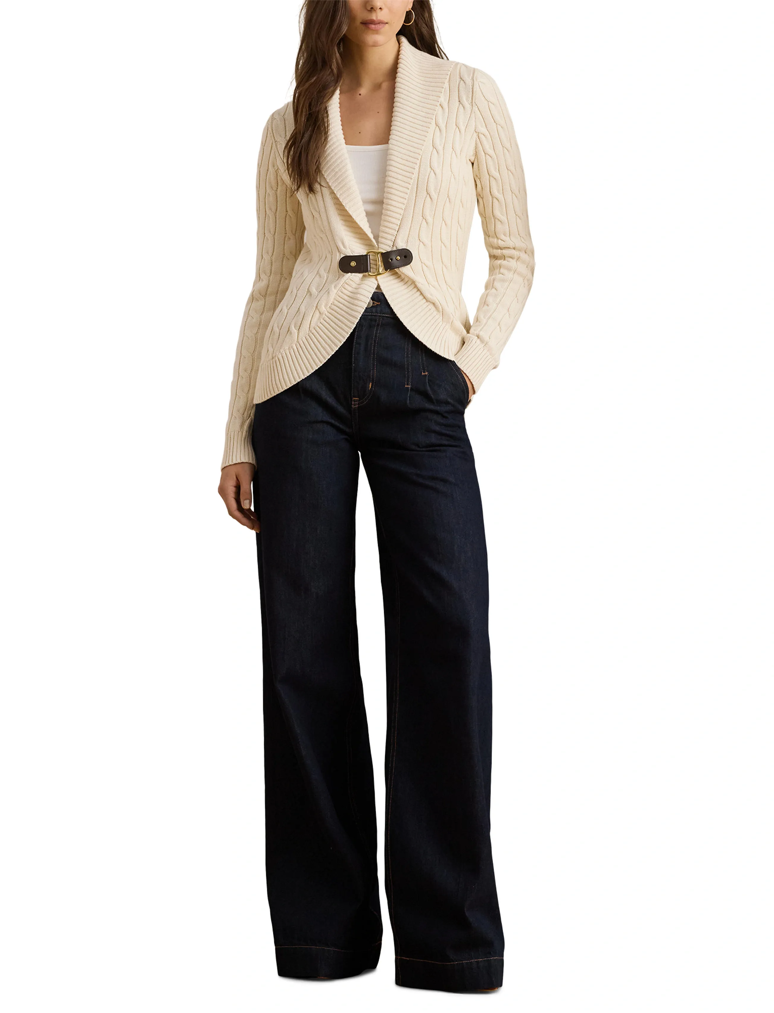 Lauren Ralph Lauren Buckle-Trim Cable Shawl-Collar Cardigan - Geburtstag - MASCARPONE CREAM / cream