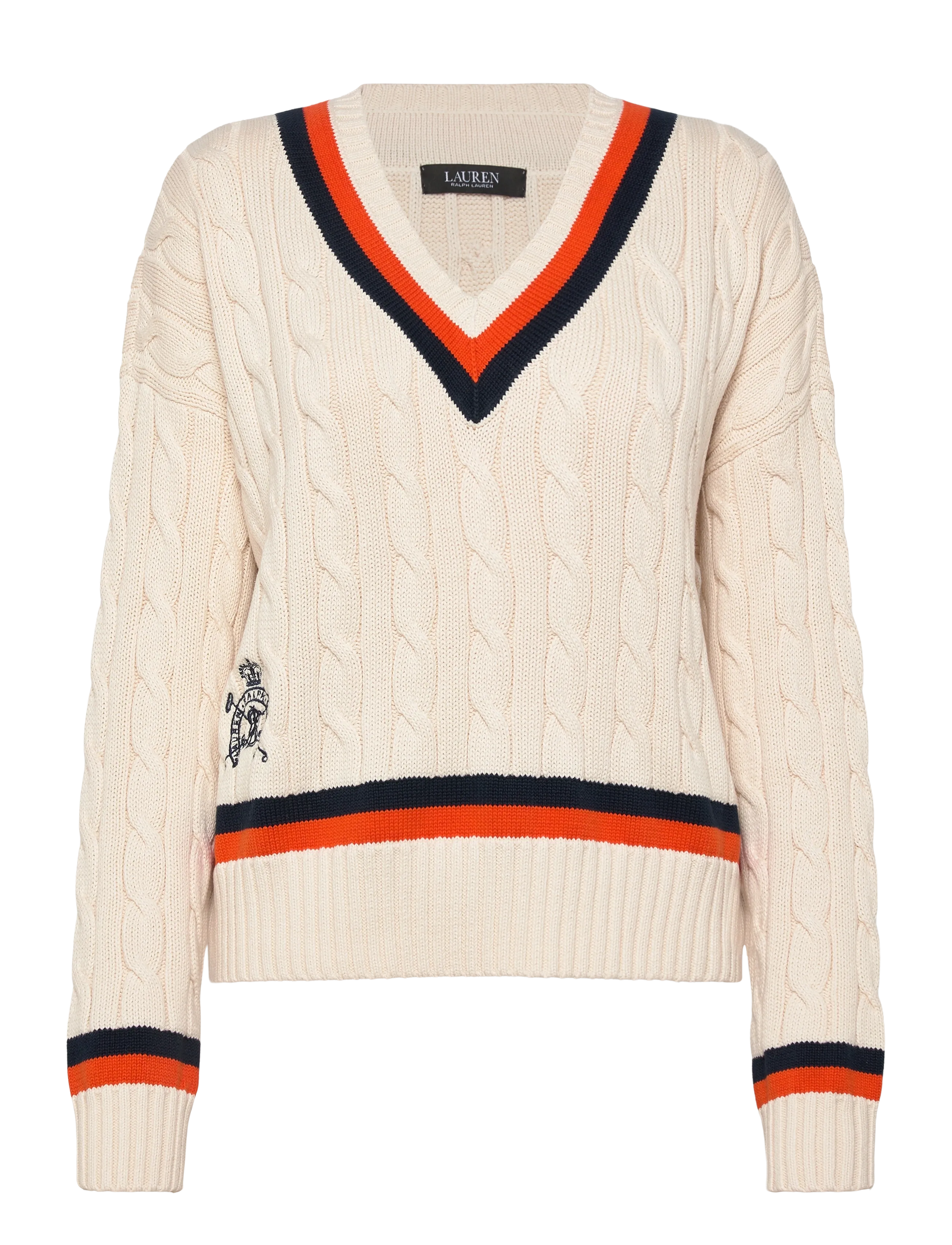 Lauren Ralph Lauren Cable-Knit Cotton Cricket Sweater - Lauren Ralph Lauren - CREAM/NAVY/DUSK O / cream