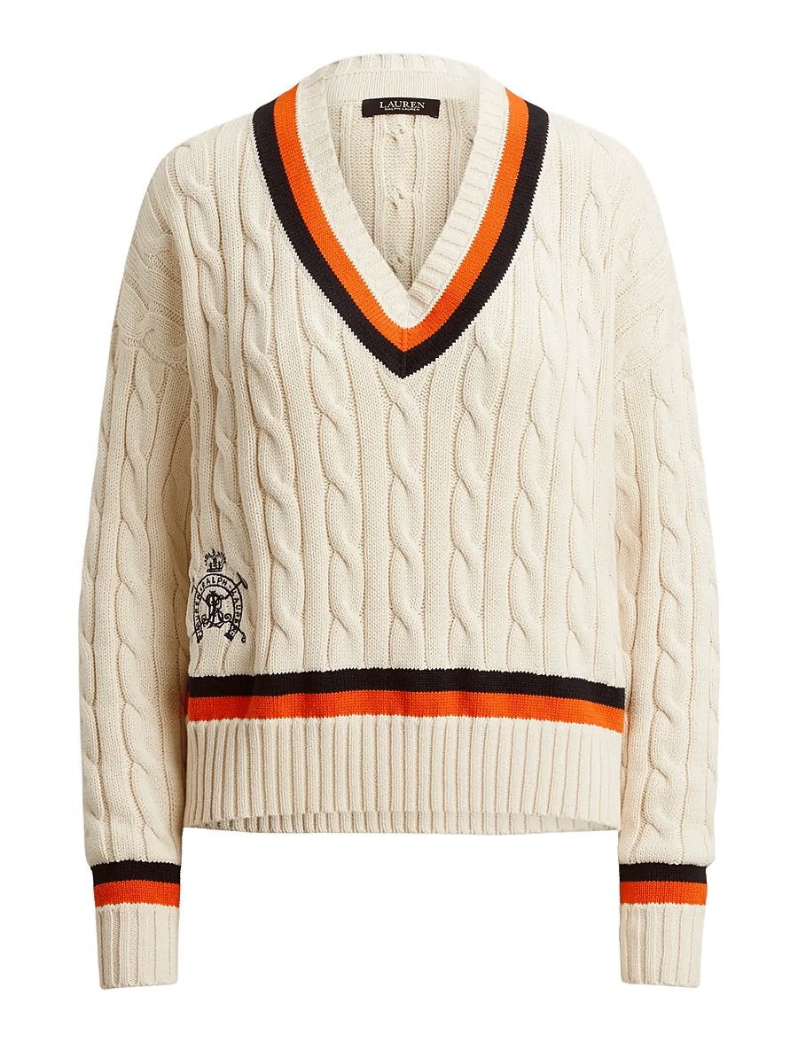 Lauren Ralph Lauren - Cable-Knit Cotton Cricket Sweater - stickade tröjor - cream/navy/dusk o - 1