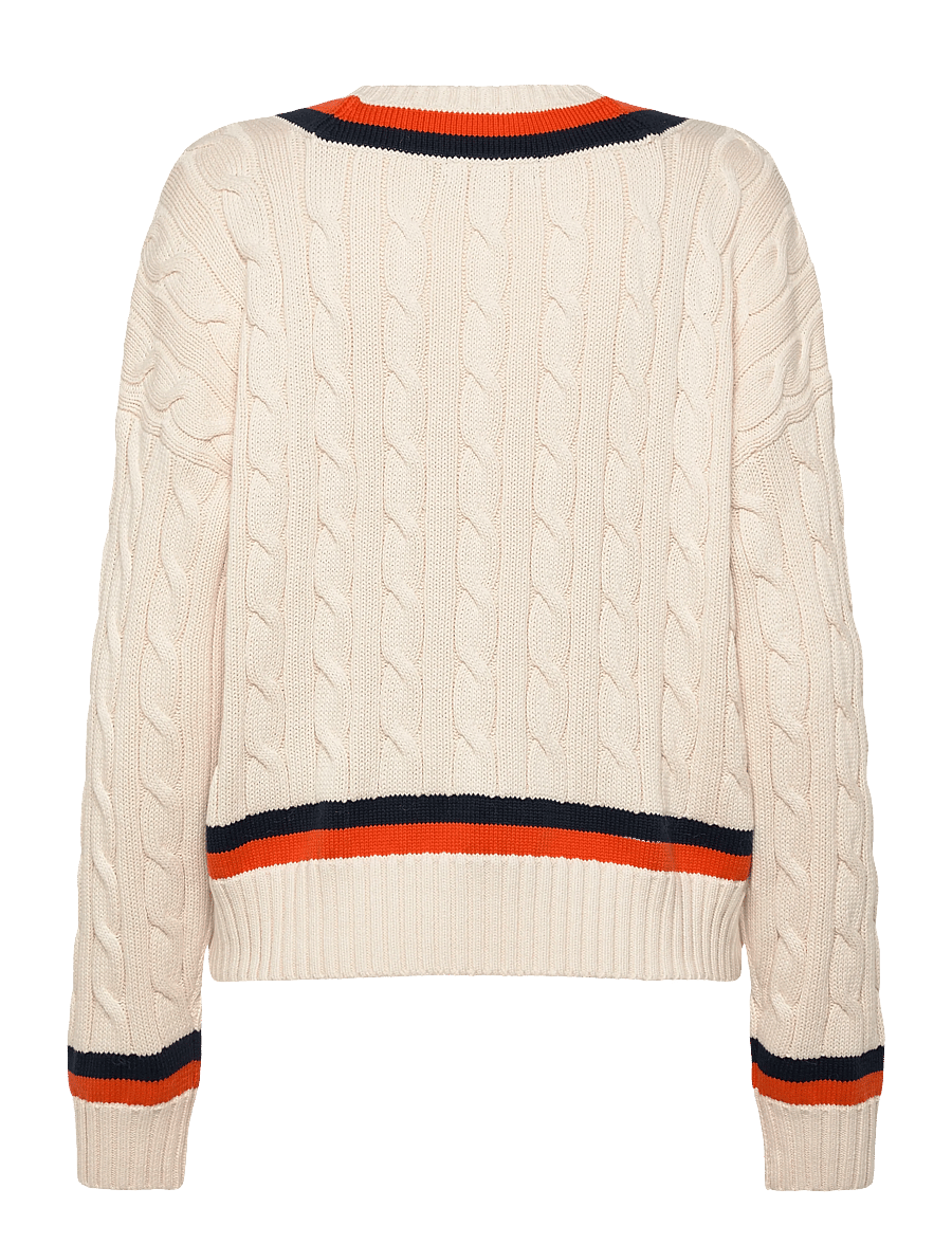 Lauren Ralph Lauren - Cable-Knit Cotton Cricket Sweater - stickade tröjor - cream/navy/dusk o - 2