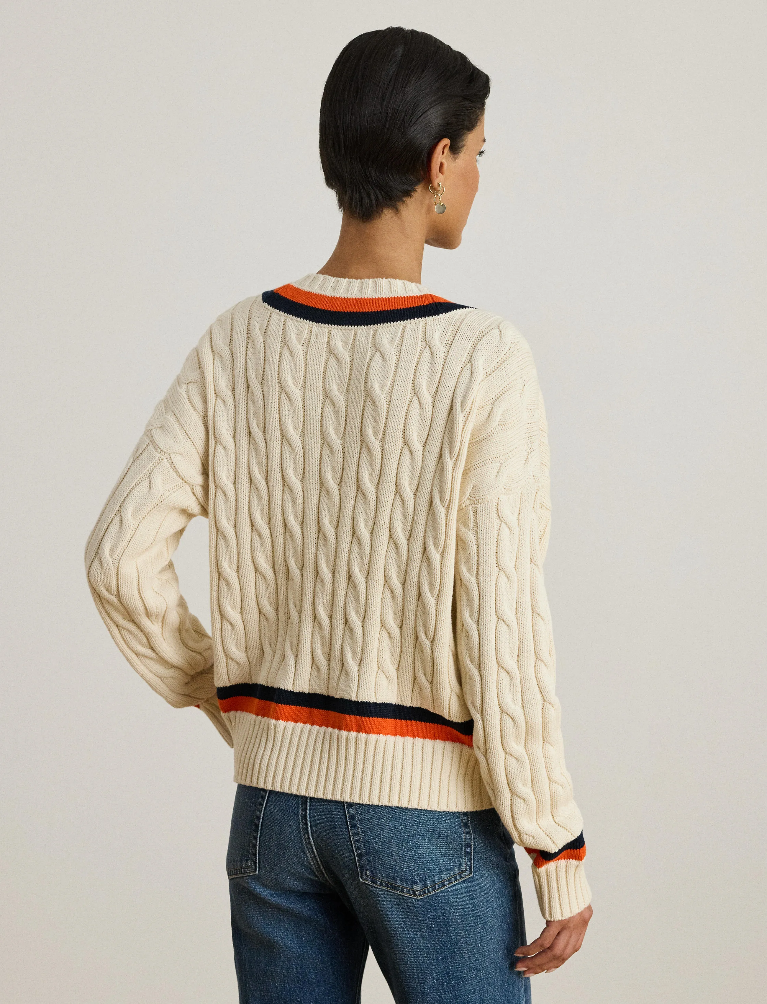 Lauren Ralph Lauren - Cable-Knit Cotton Cricket Sweater - striktrøjer - cream/navy/dusk o - 4