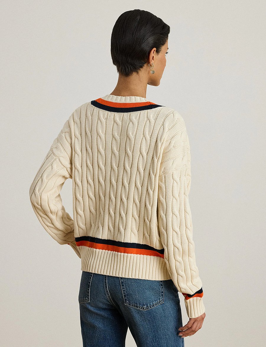 Lauren Ralph Lauren - Cable-Knit Cotton Cricket Sweater - stickade tröjor - cream/navy/dusk o - 4