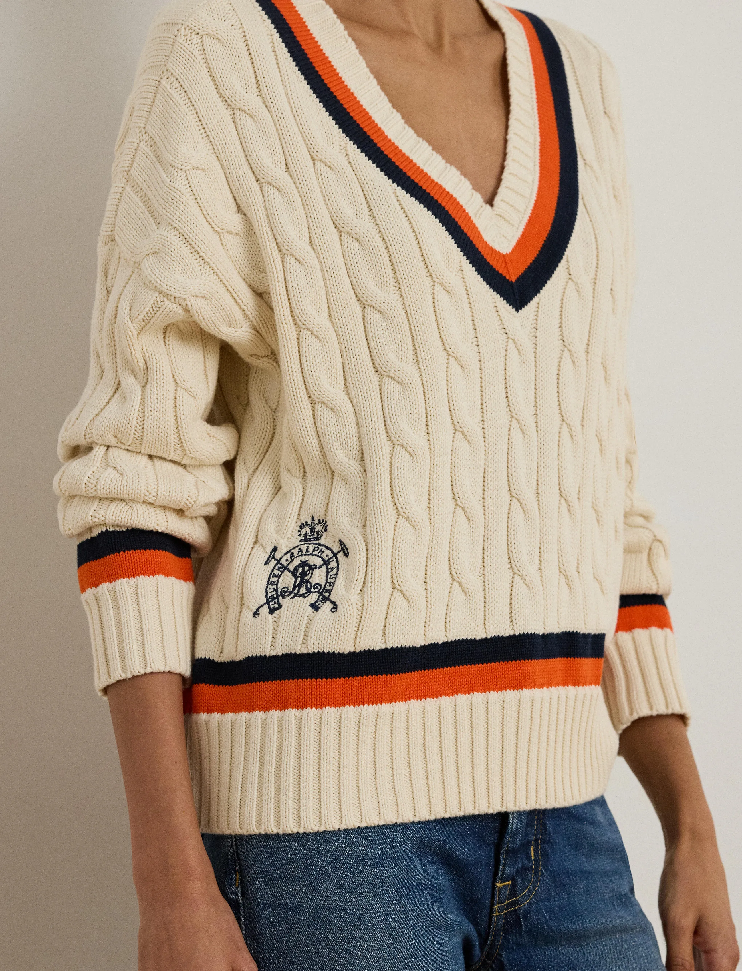 Lauren Ralph Lauren - Cable-Knit Cotton Cricket Sweater - striktrøjer - cream/navy/dusk o - 3