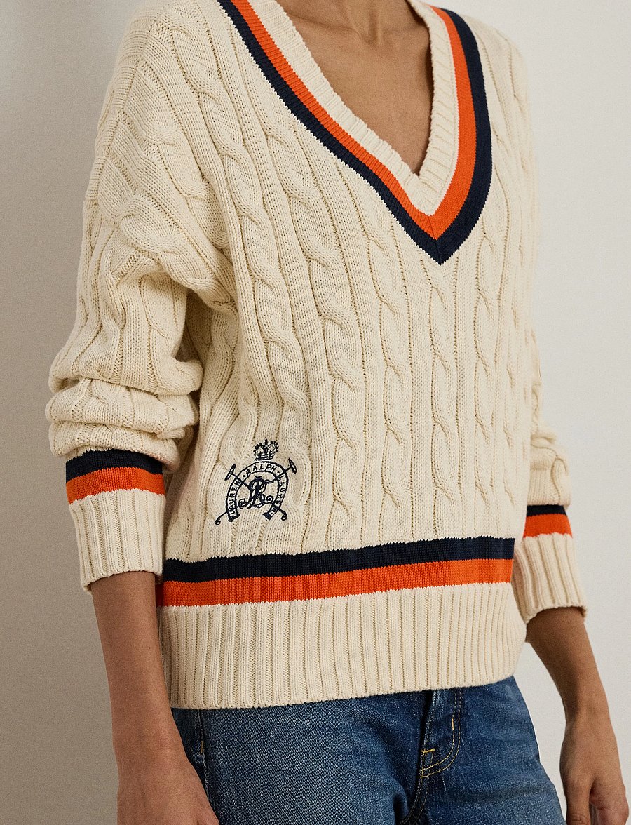 Lauren Ralph Lauren - Cable-Knit Cotton Cricket Sweater - stickade tröjor - cream/navy/dusk o - 3