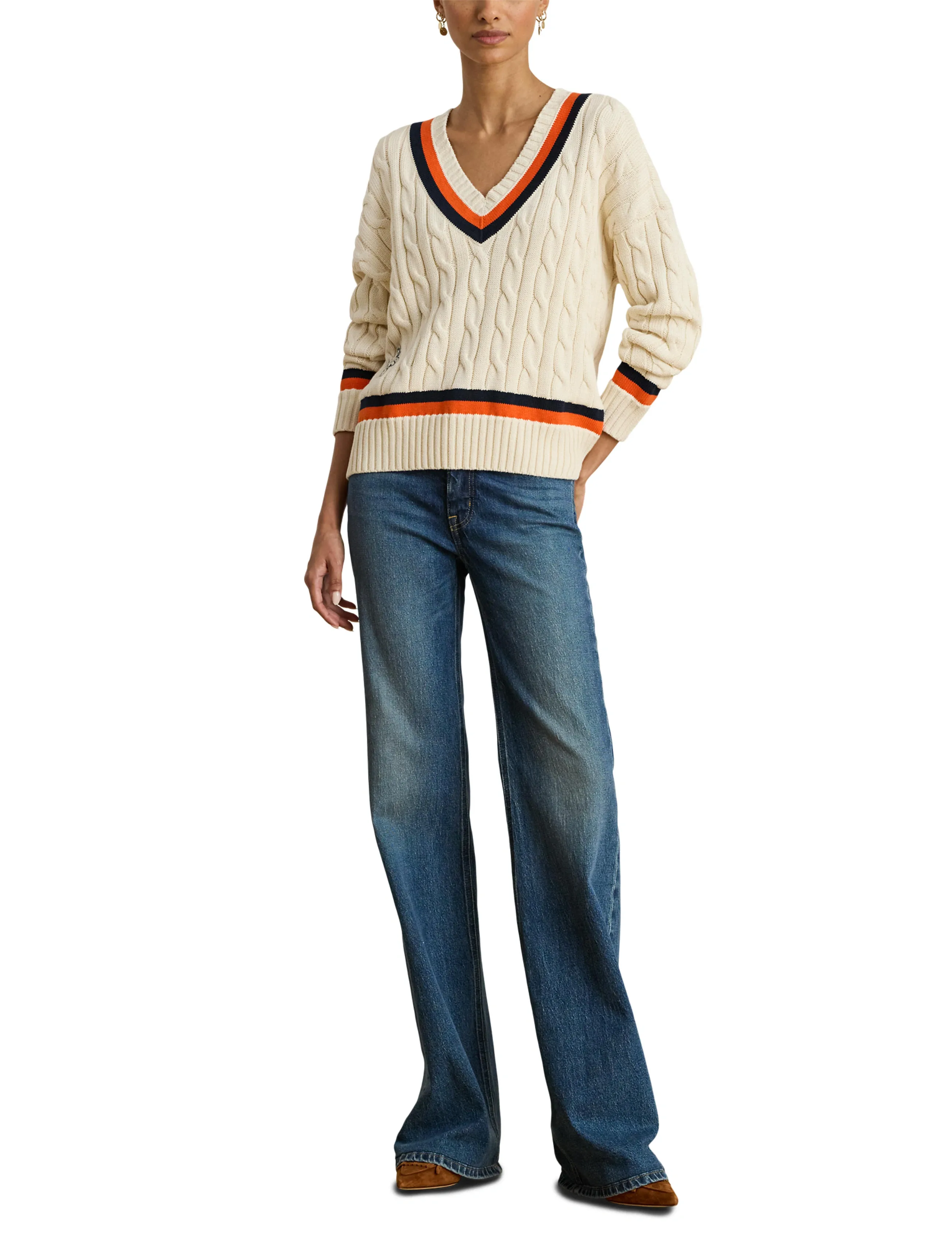 Lauren Ralph Lauren Cable-Knit Cotton Cricket Sweater - Fødselsdag - CREAM/NAVY/DUSK O / cream