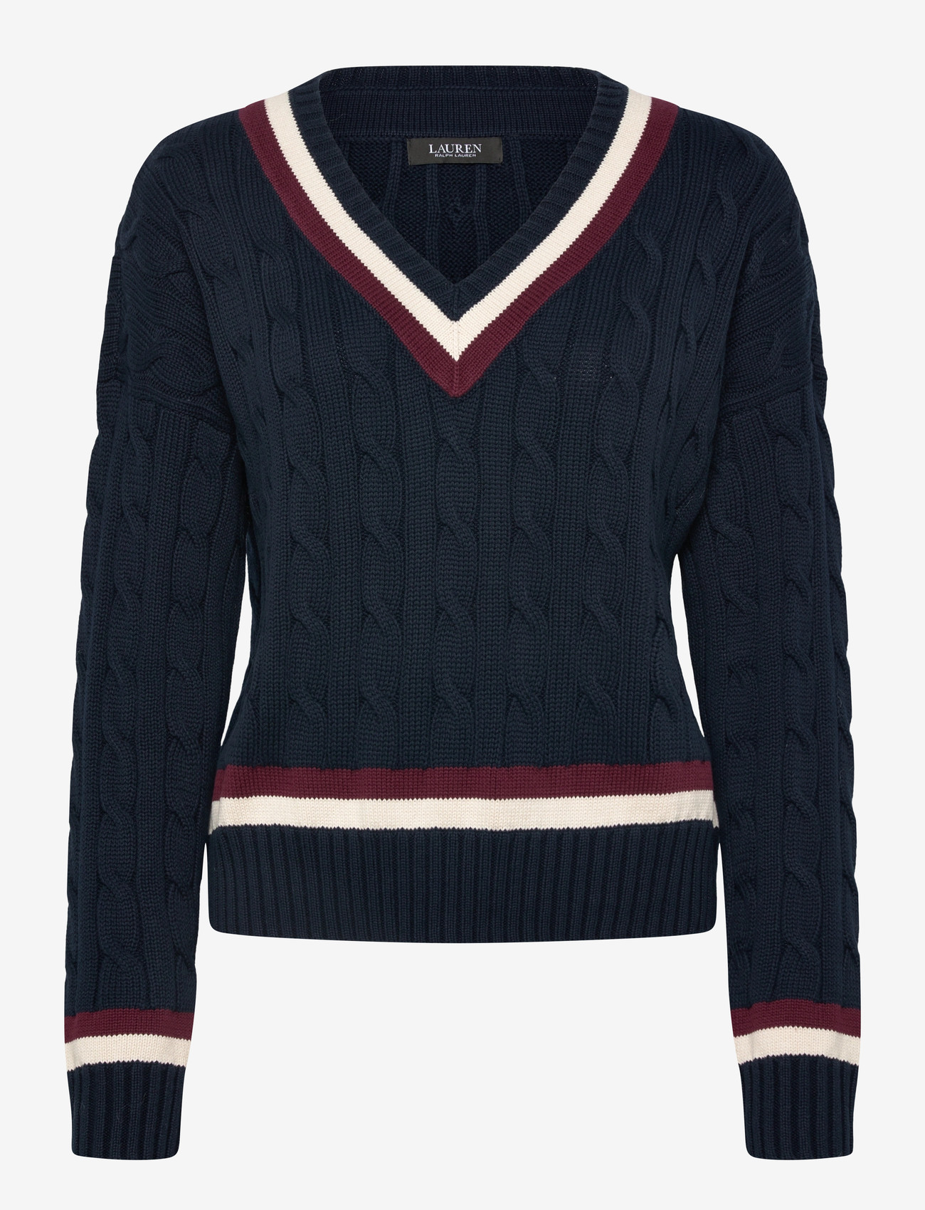 Lauren Ralph Lauren - Cable-Knit Cotton Cricket Sweater - striktrøjer - lauren navy/cream - 0
