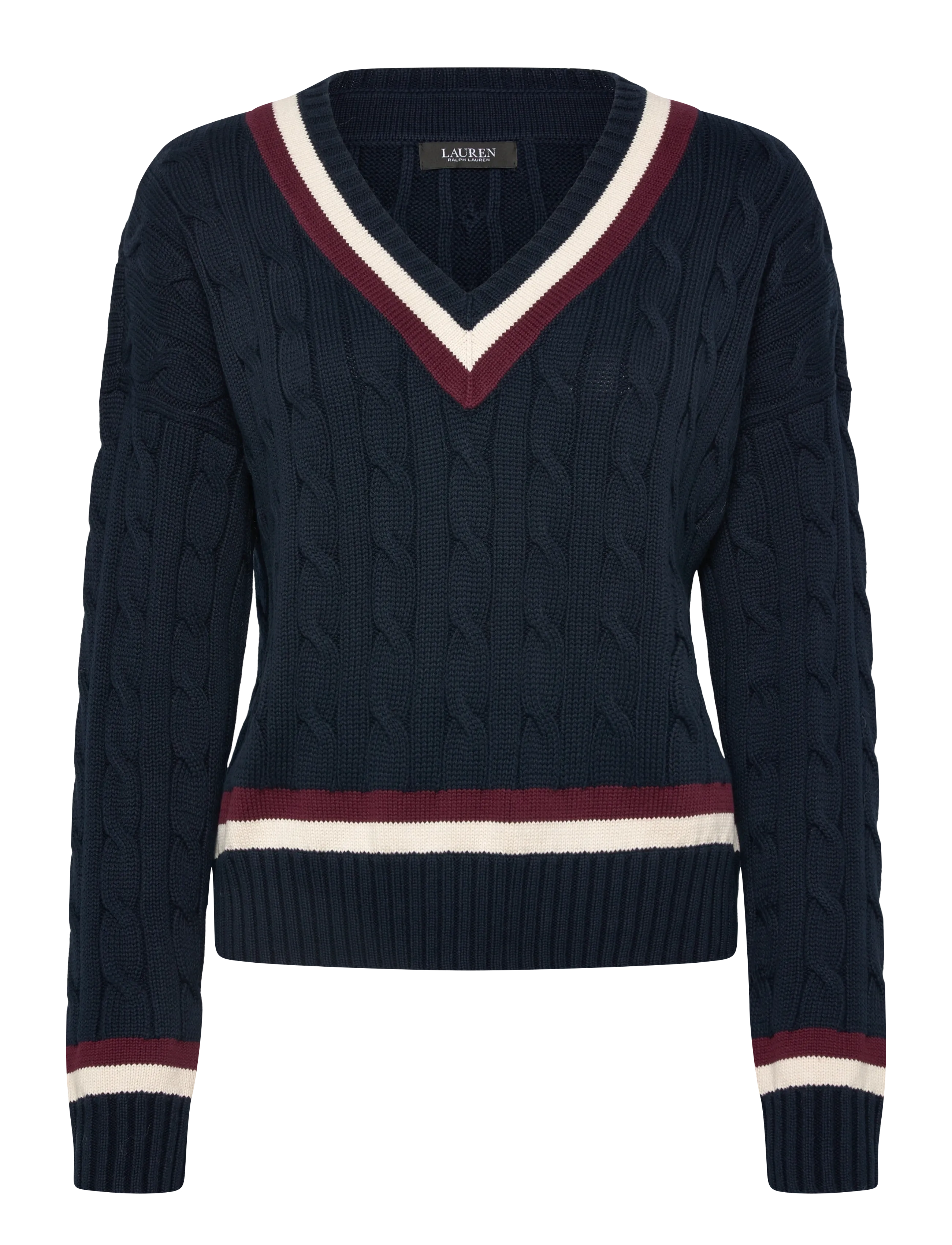 Lauren Ralph Lauren Cable-Knit Cotton Cricket Sweater - Strickmode - LAUREN NAVY/CREAM / navy