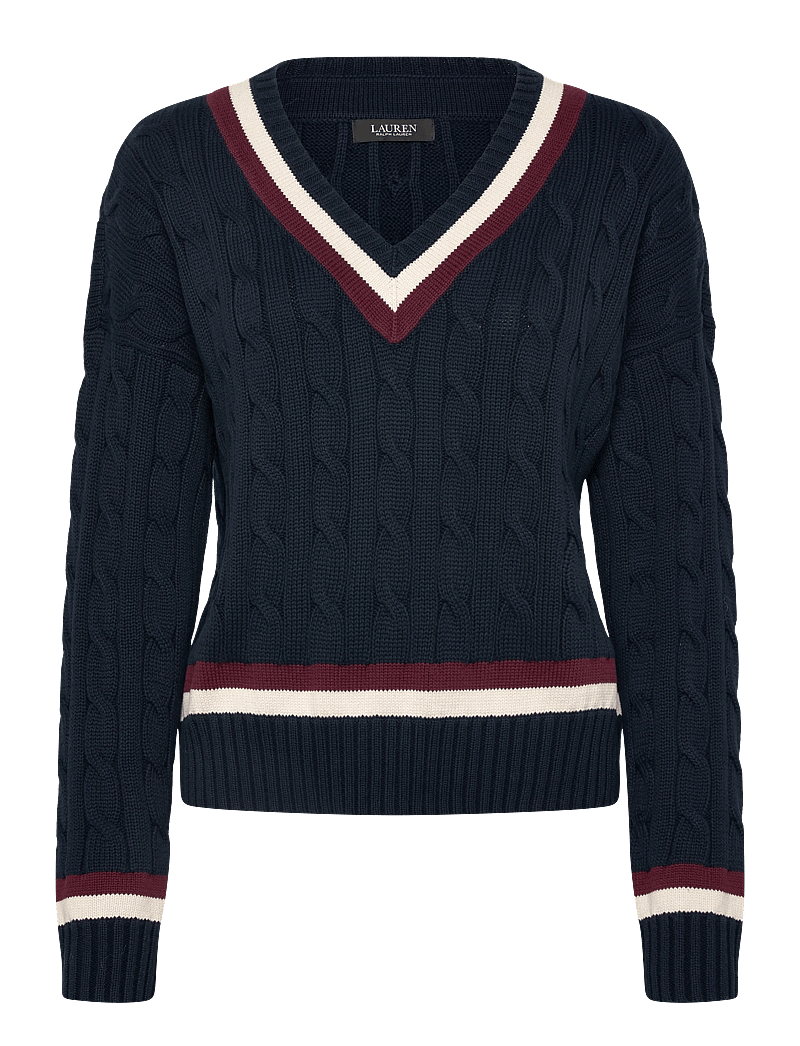 Lauren Ralph Lauren - Cable-Knit Cotton Cricket Sweater - striktrøjer - lauren navy/cream - 0