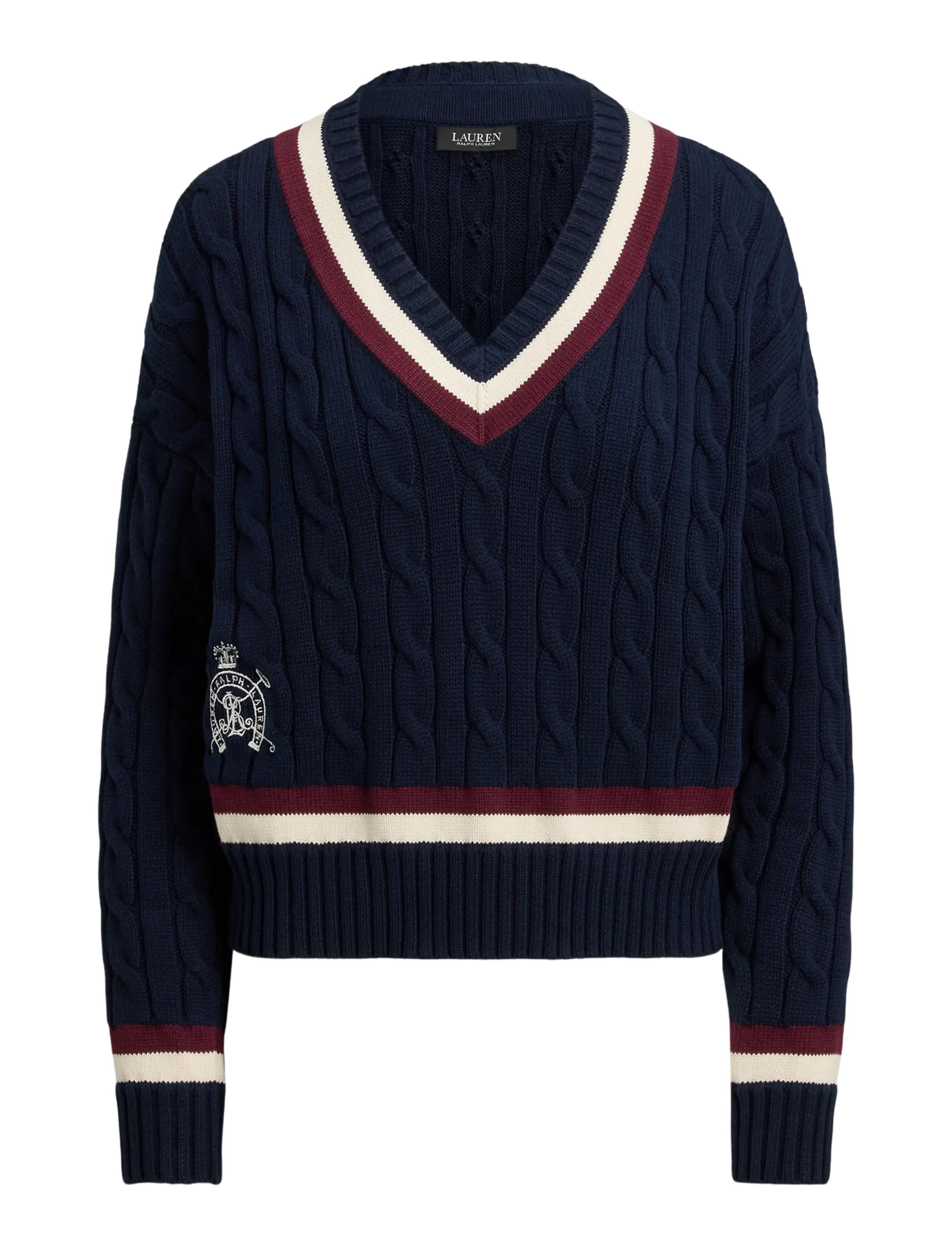 Lauren Ralph Lauren Cable-Knit Cotton Cricket Sweater - Transitional Layering - LAUREN NAVY/CREAM / navy
