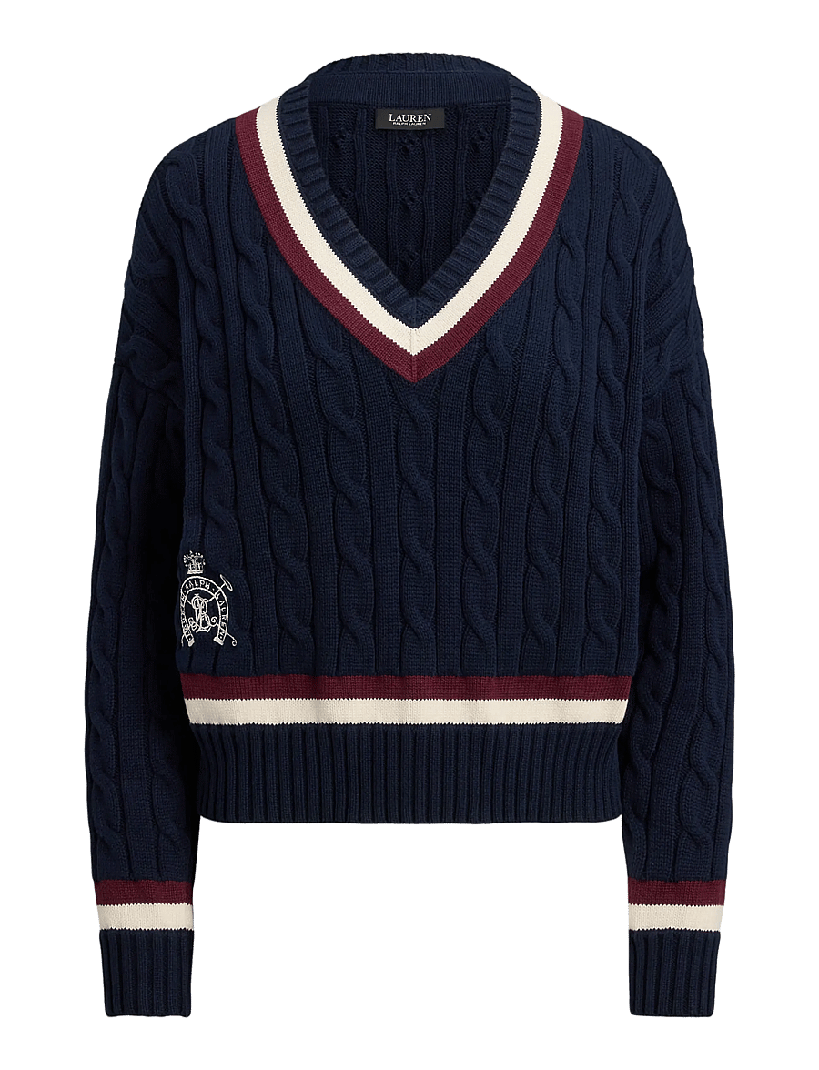 Lauren Ralph Lauren - Cable-Knit Cotton Cricket Sweater - striktrøjer - lauren navy/cream - 1