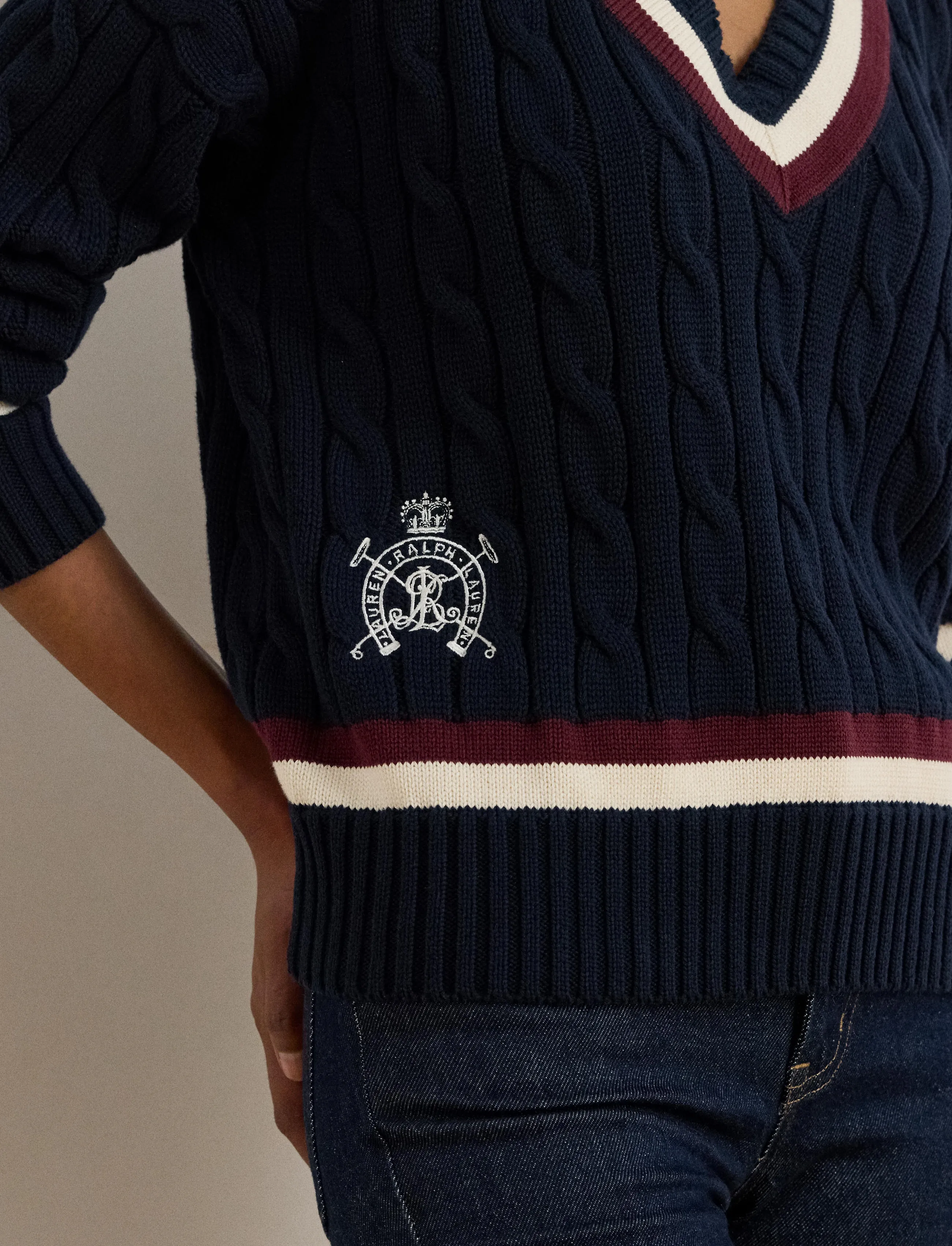 Lauren Ralph Lauren - Cable-Knit Cotton Cricket Sweater - striktrøjer - lauren navy/cream - 4