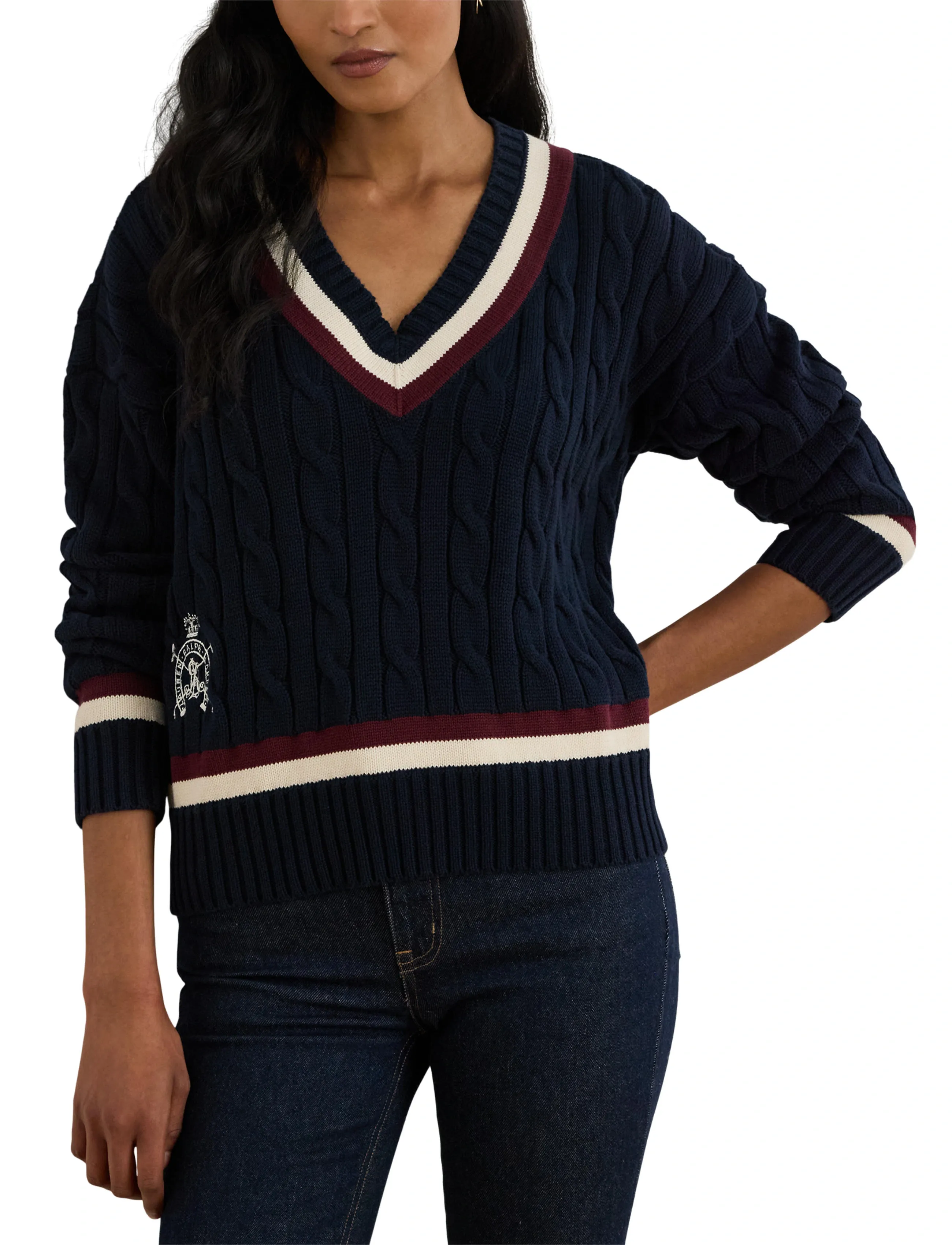 Lauren Ralph Lauren - Cable-Knit Cotton Cricket Sweater - striktrøjer - lauren navy/cream - 5