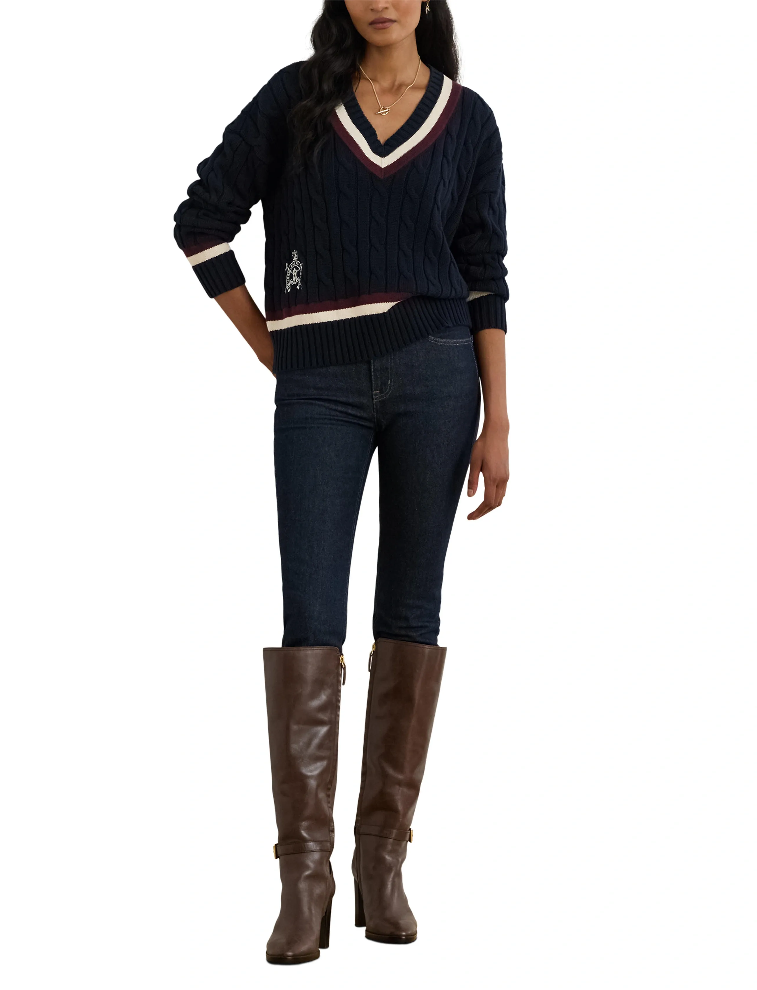 Lauren Ralph Lauren Cable-Knit Cotton Cricket Sweater - Geburtstag - LAUREN NAVY/CREAM / navy