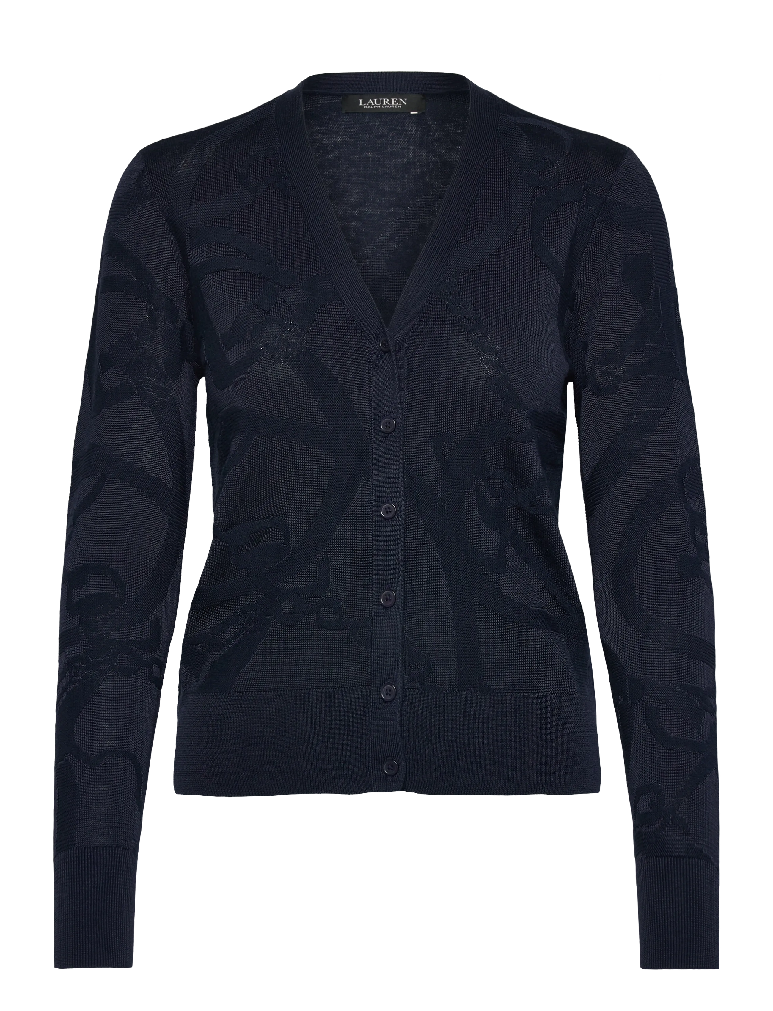 Lauren Ralph Lauren Belting-Motif V-Neck Cardigan - Cardigans - LAUREN NAVY / black