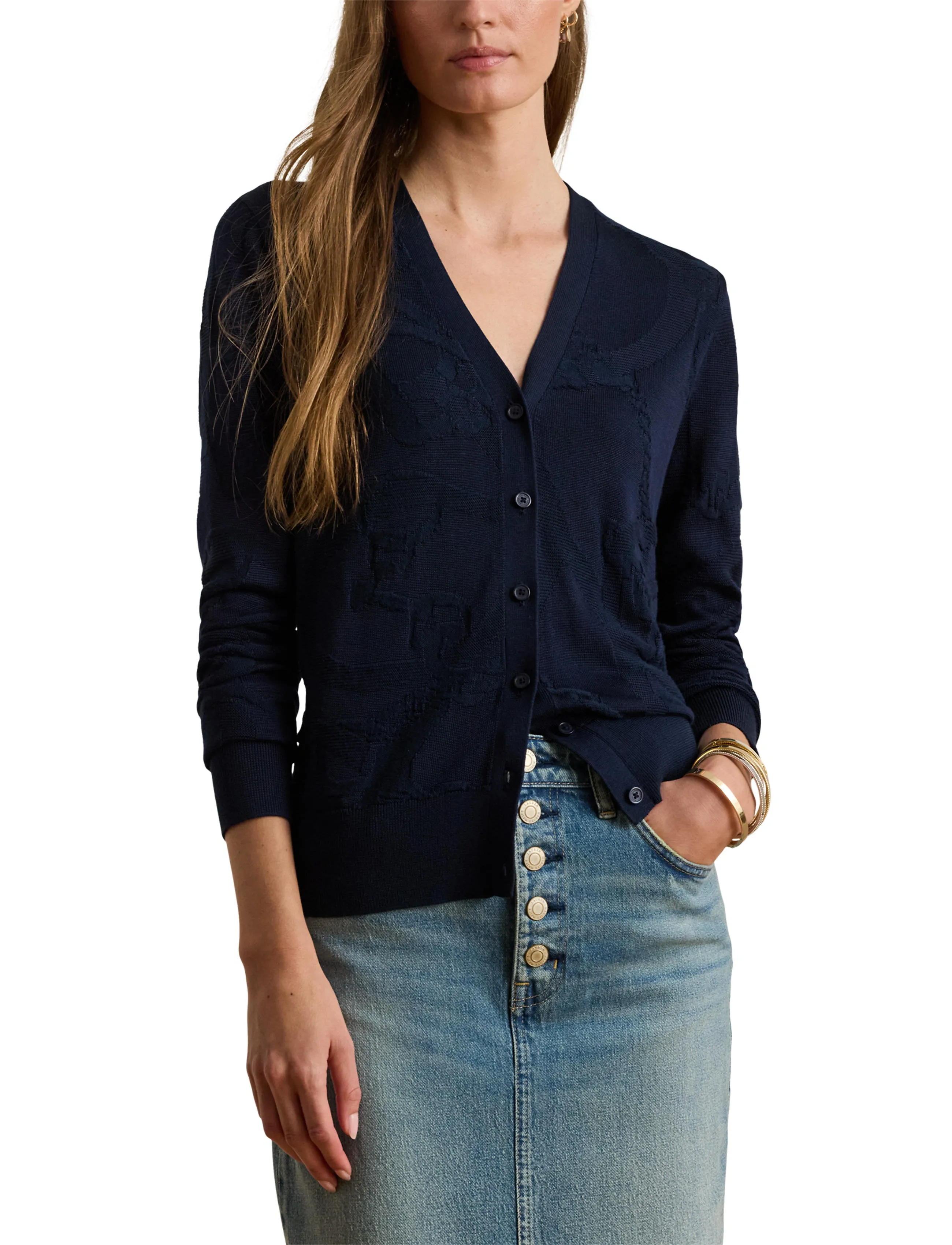 Lauren Ralph Lauren - Belting-Motif V-Neck Cardigan - cardigans - lauren navy - 5