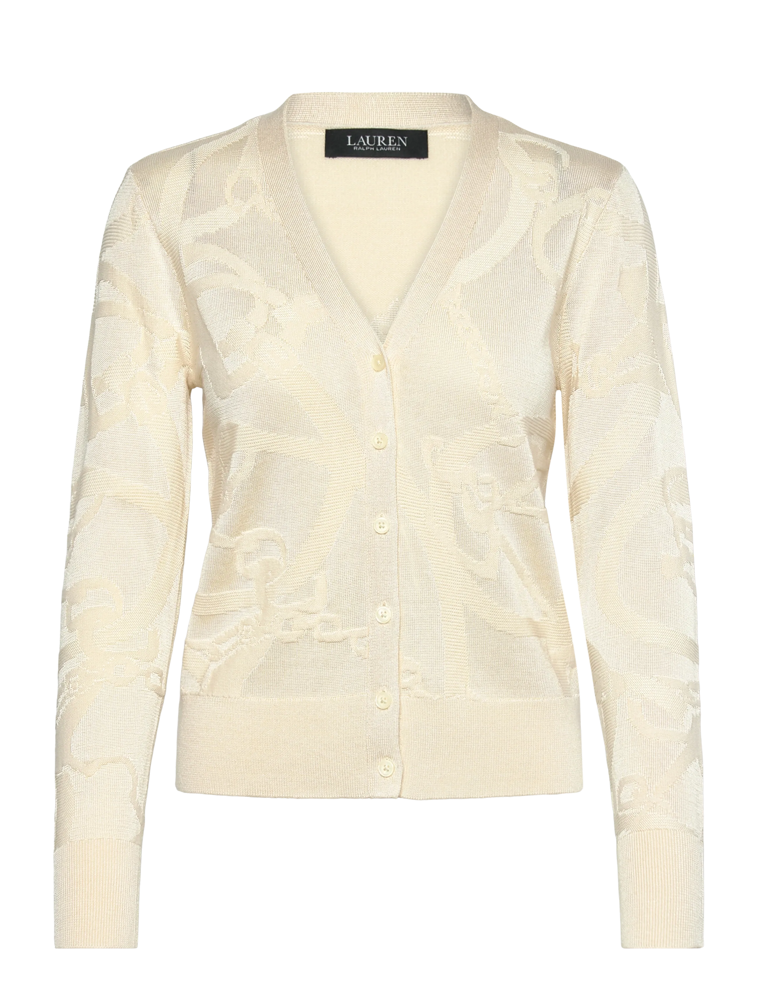 Lauren Ralph Lauren Belting-Motif V-Neck Cardigan - Tøj - MASCARPONE CREAM / cream