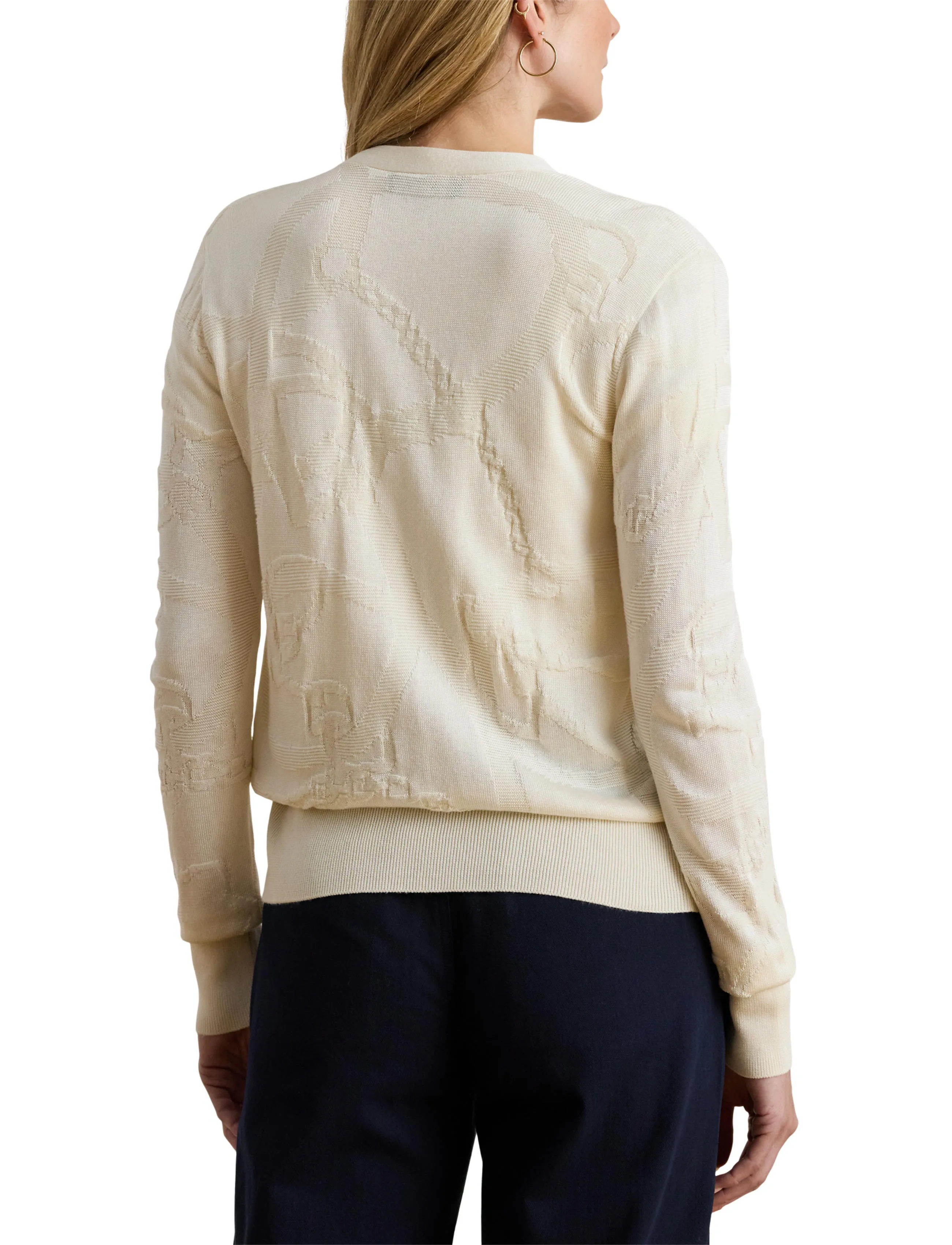 Lauren Ralph Lauren - Belting-Motif V-Neck Cardigan - cardigans - mascarpone cream - 3