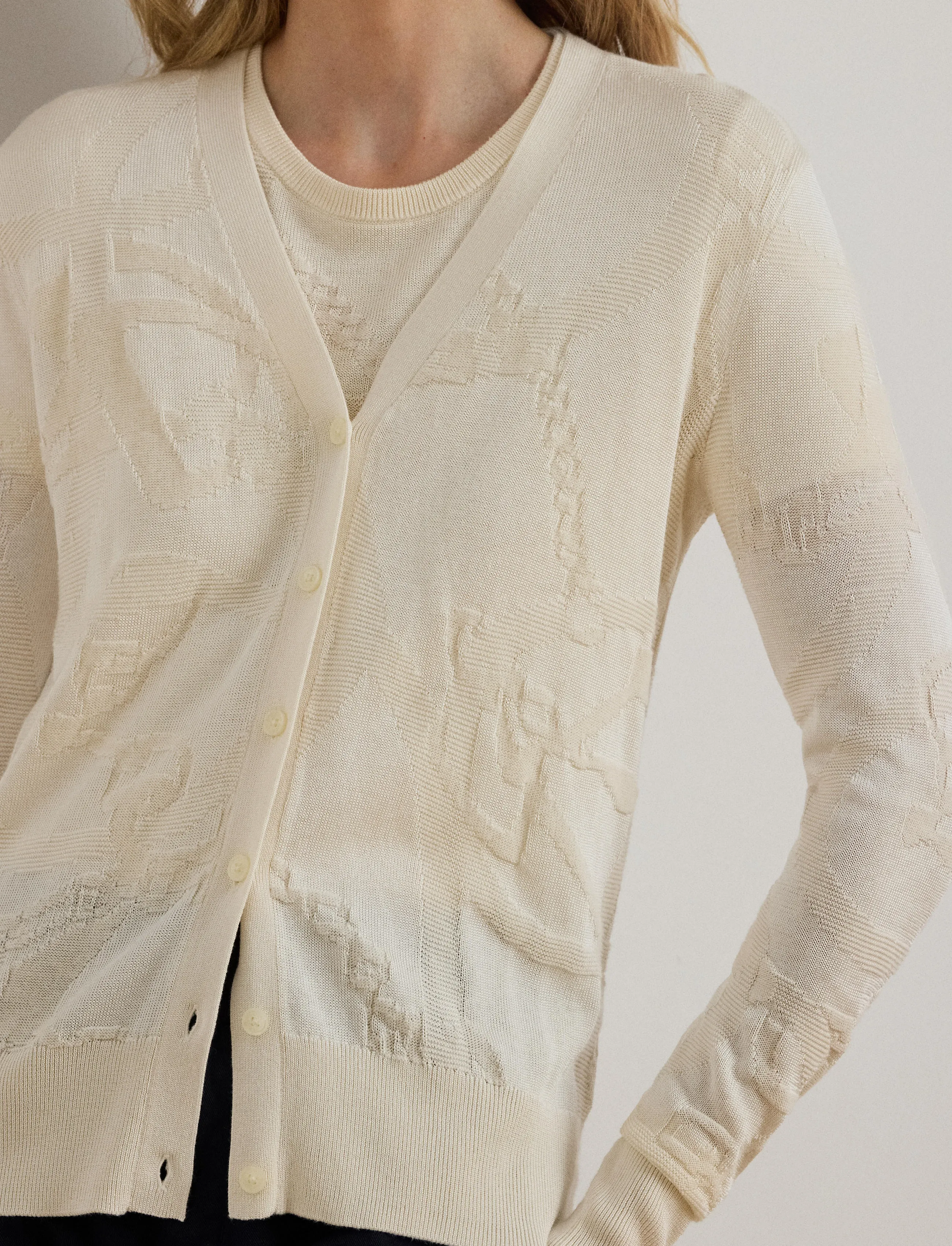 Lauren Ralph Lauren - Belting-Motif V-Neck Cardigan - cardigans - mascarpone cream - 4