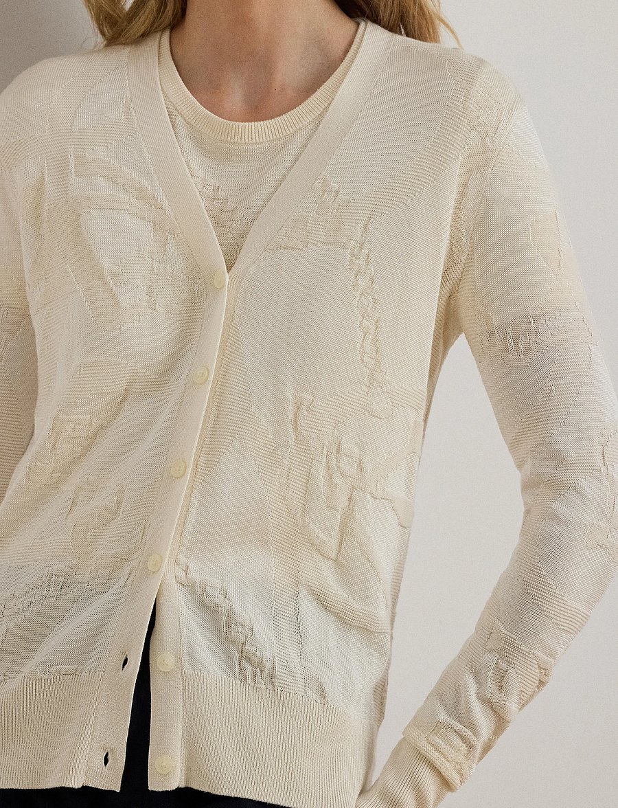 Lauren Ralph Lauren - Belting-Motif V-Neck Cardigan - strickjacken - mascarpone cream - 4