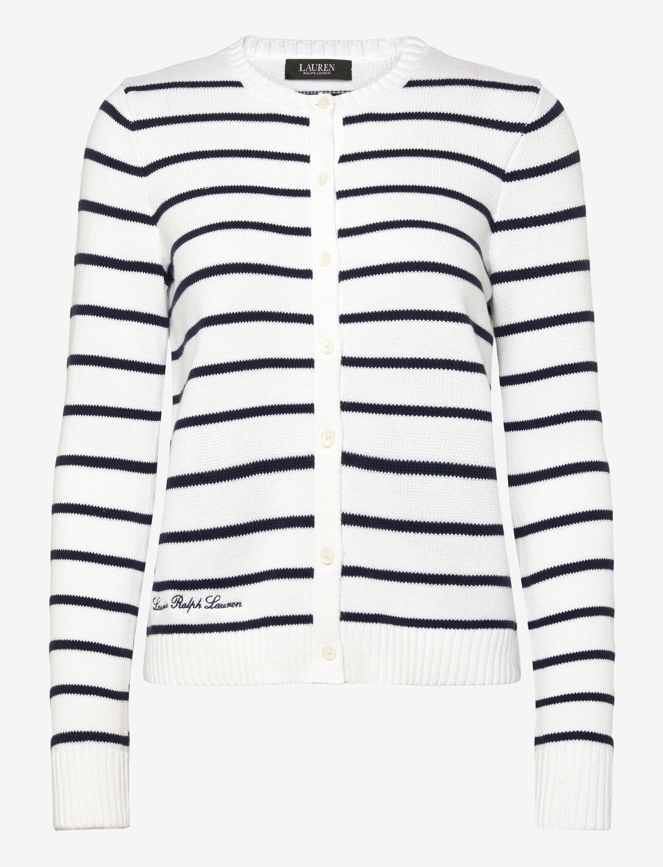 Lauren Ralph Lauren - Striped Cotton Cardigan - cardigans - white/refined nav - 0