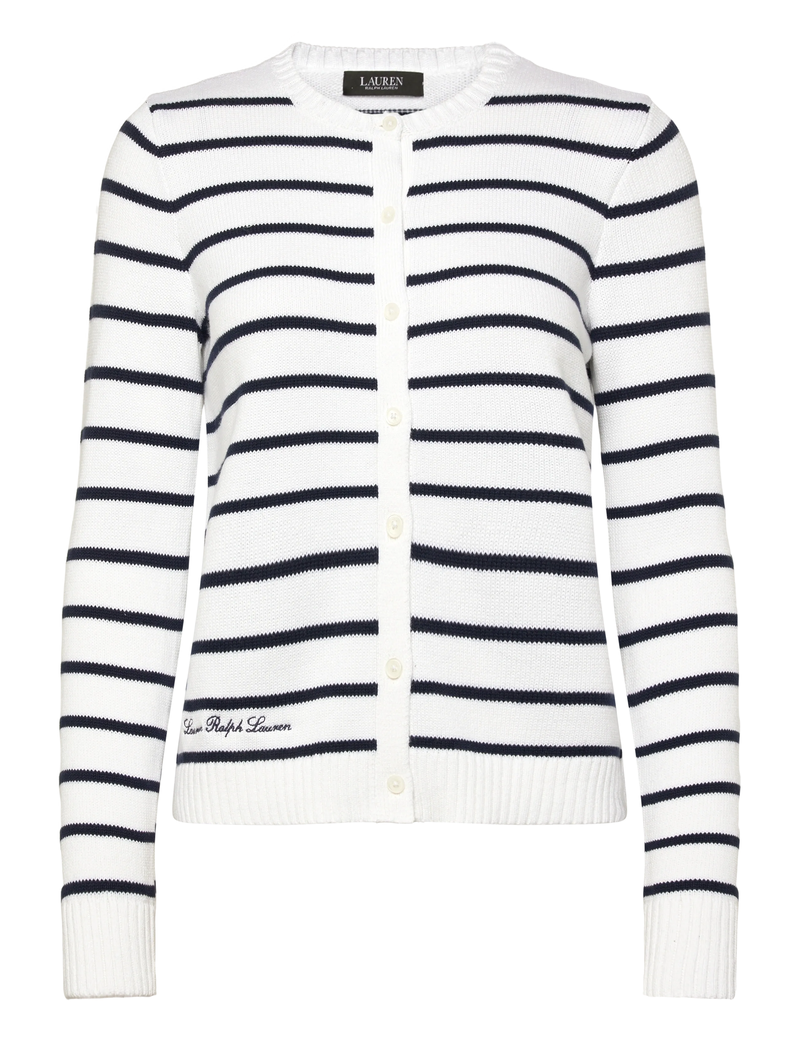 Lauren Ralph Lauren Striped Cotton Cardigan - Cardigans - WHITE/REFINED NAV / white