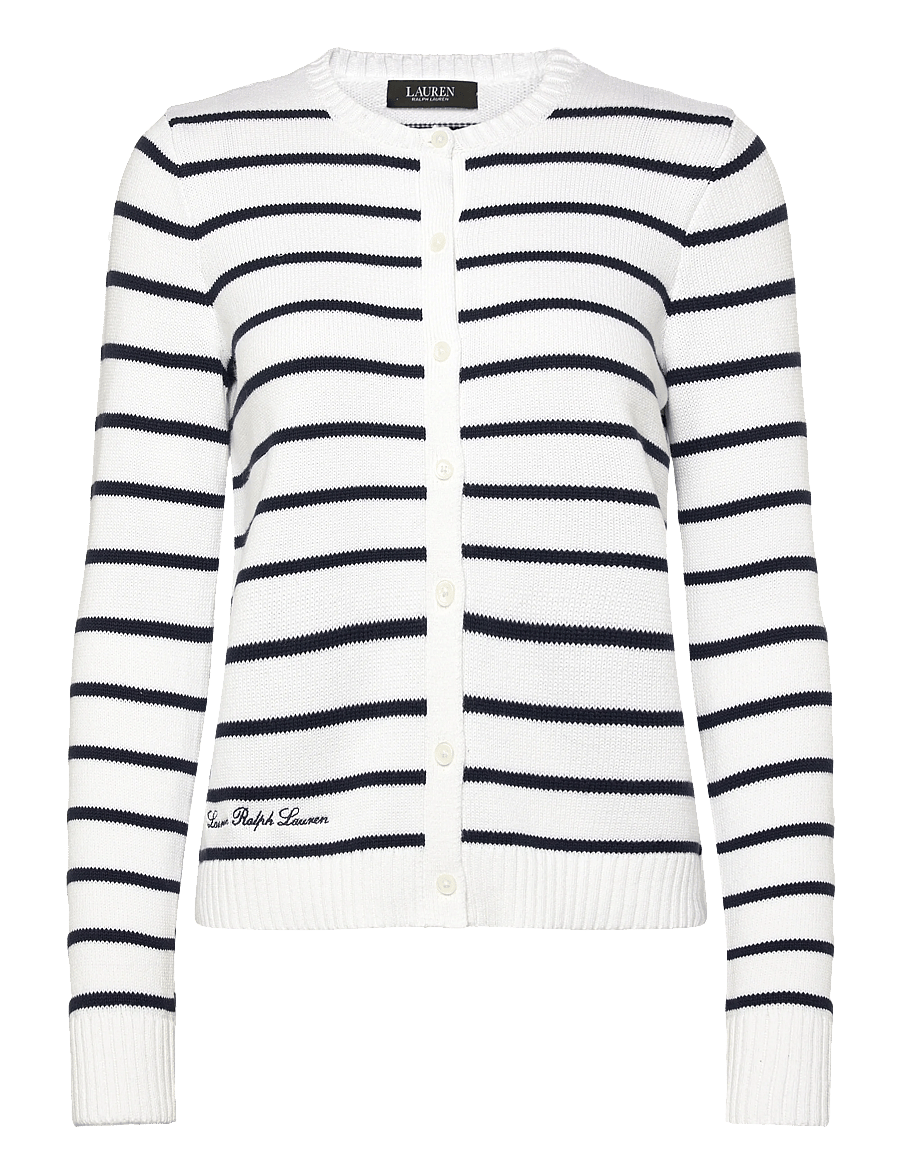 Lauren Ralph Lauren - Striped Cotton Cardigan - kardiganai - white/refined nav - 1
