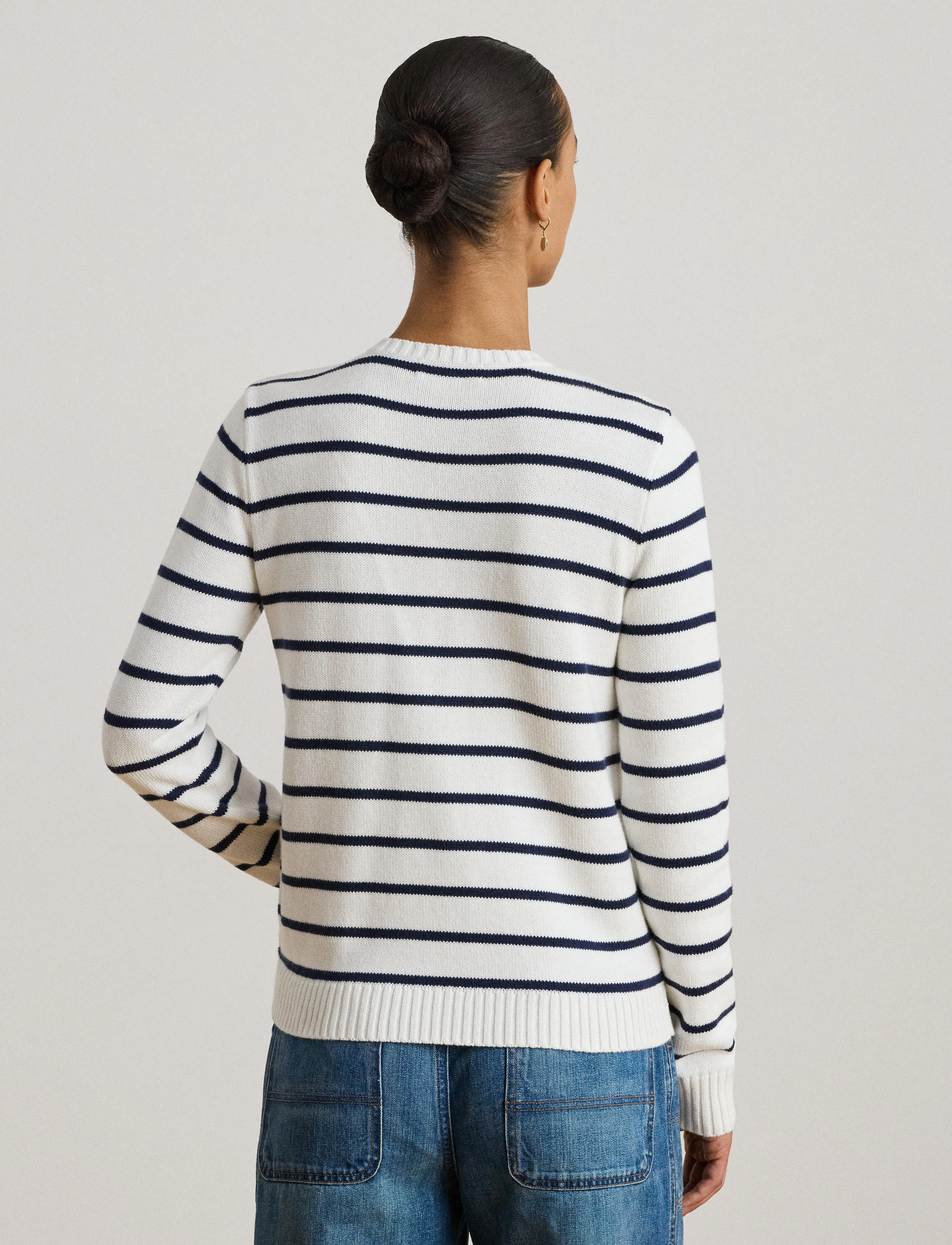 Lauren Ralph Lauren Striped Cotton Cardigan, M, White, Strik > Cardigans, Dame