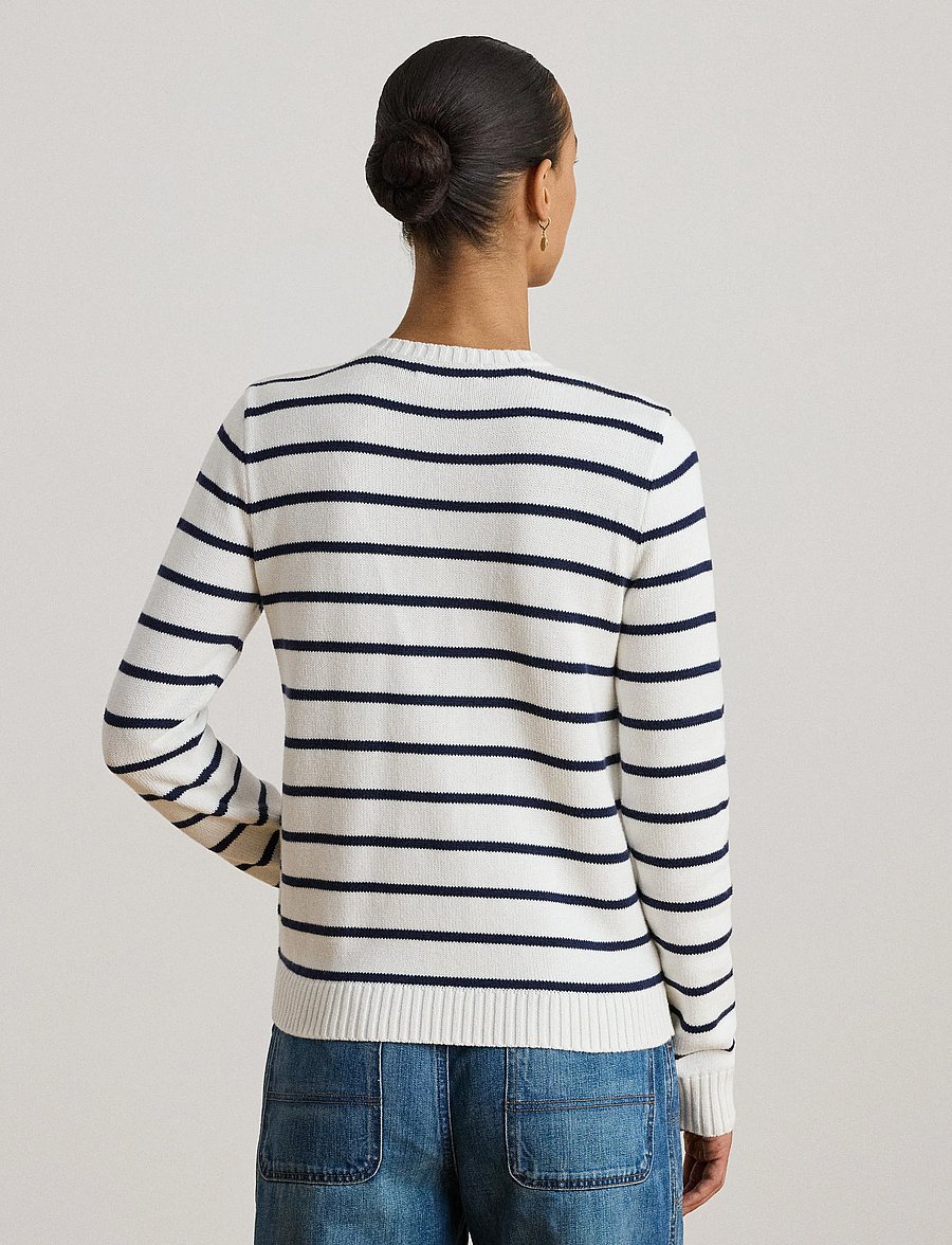 Lauren Ralph Lauren - Striped Cotton Cardigan - kardiganai - white/refined nav - 3