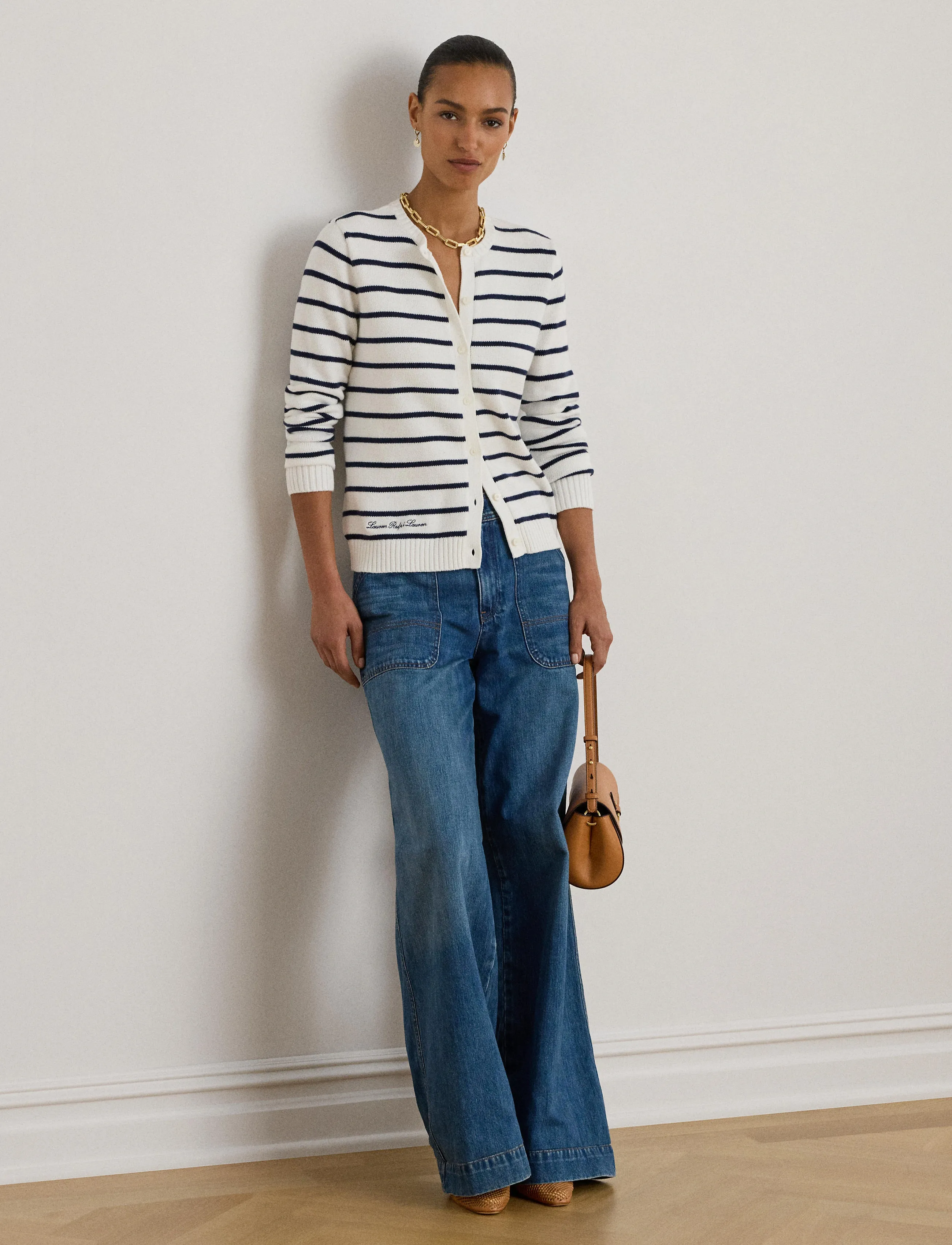 Lauren Ralph Lauren Striped Cotton Cardigan - Strickmode - WHITE/REFINED NAV / white