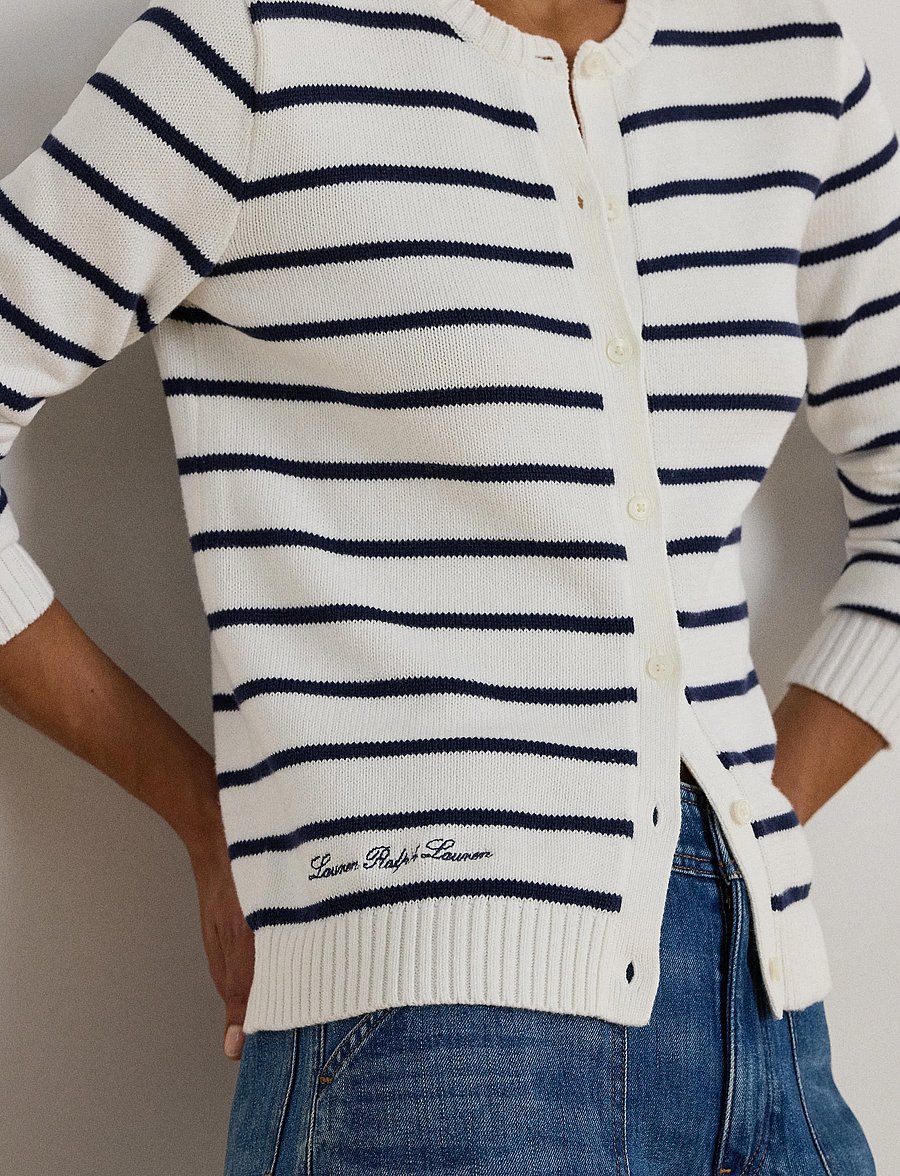 Lauren Ralph Lauren - Striped Cotton Cardigan - kardiganai - white/refined nav - 4
