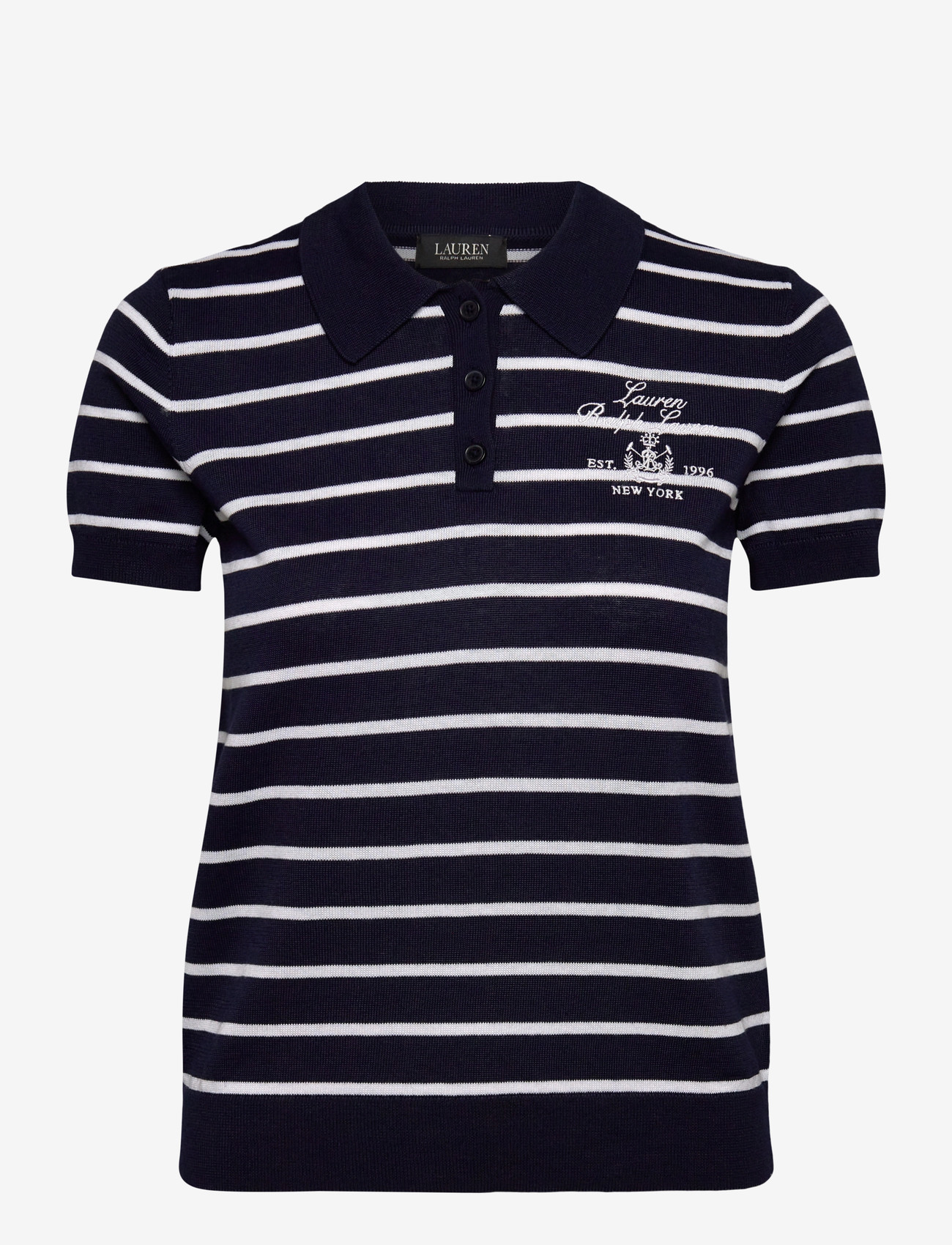 Lauren Ralph Lauren - Striped Cotton-Blend Polo Sweater - poloer - refined navy/whit - 0