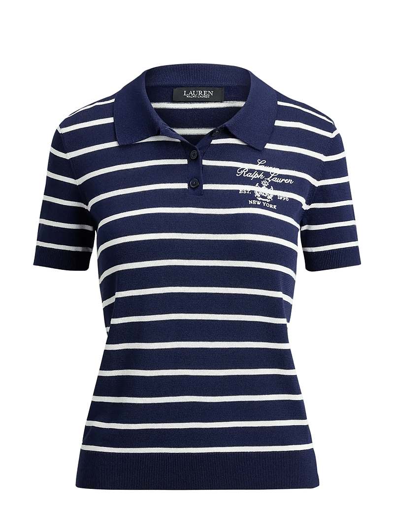 Lauren Ralph Lauren - Striped Cotton-Blend Polo Sweater - poloshirts - refined navy/whit - 1