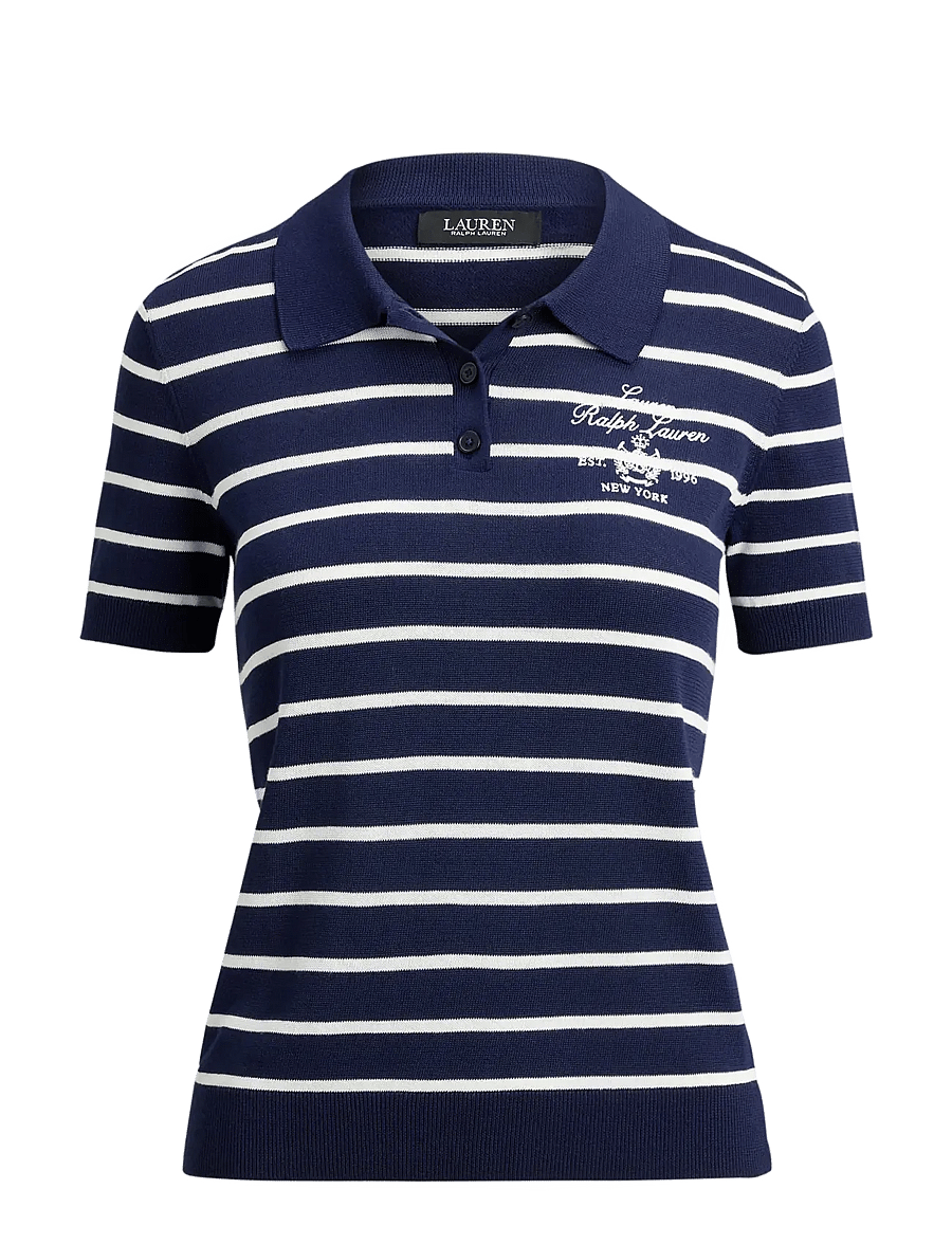 Lauren Ralph Lauren - Striped Cotton-Blend Polo Sweater - poloshirts - refined navy/whit - 1