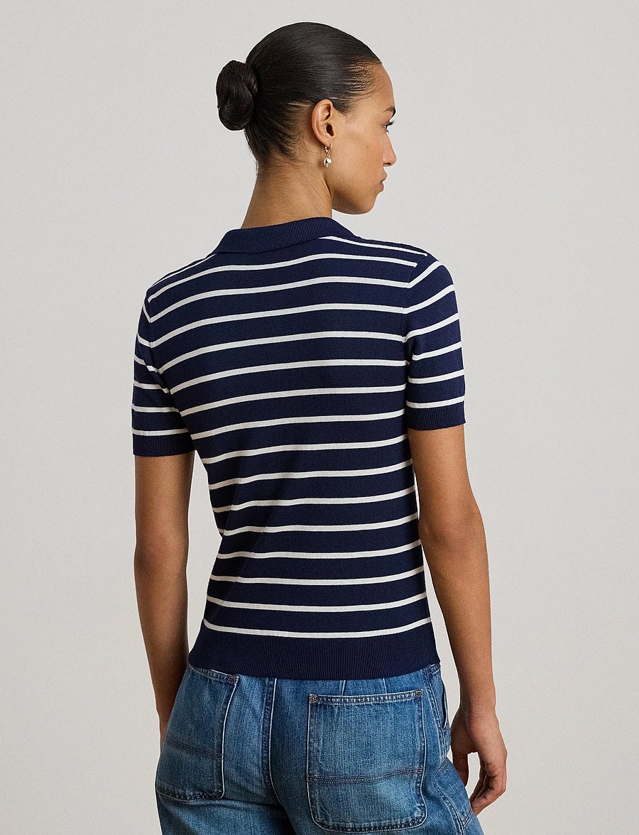 Lauren Ralph Lauren - Striped Cotton-Blend Polo Sweater - poloshirts - refined navy/whit - 3