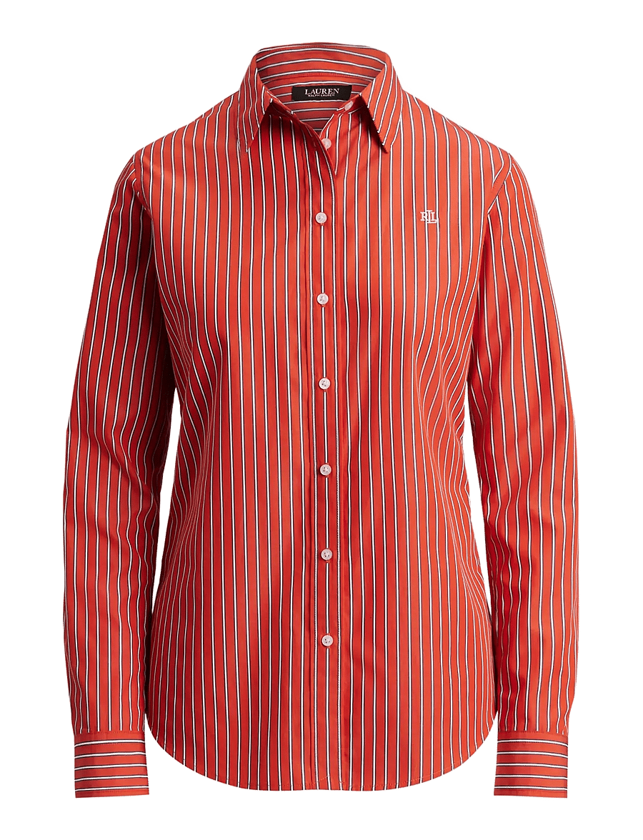 Lauren Ralph Lauren - Classic Fit Striped Broadcloth Shirt - langærmede skjorter - orange/blue/white - 1