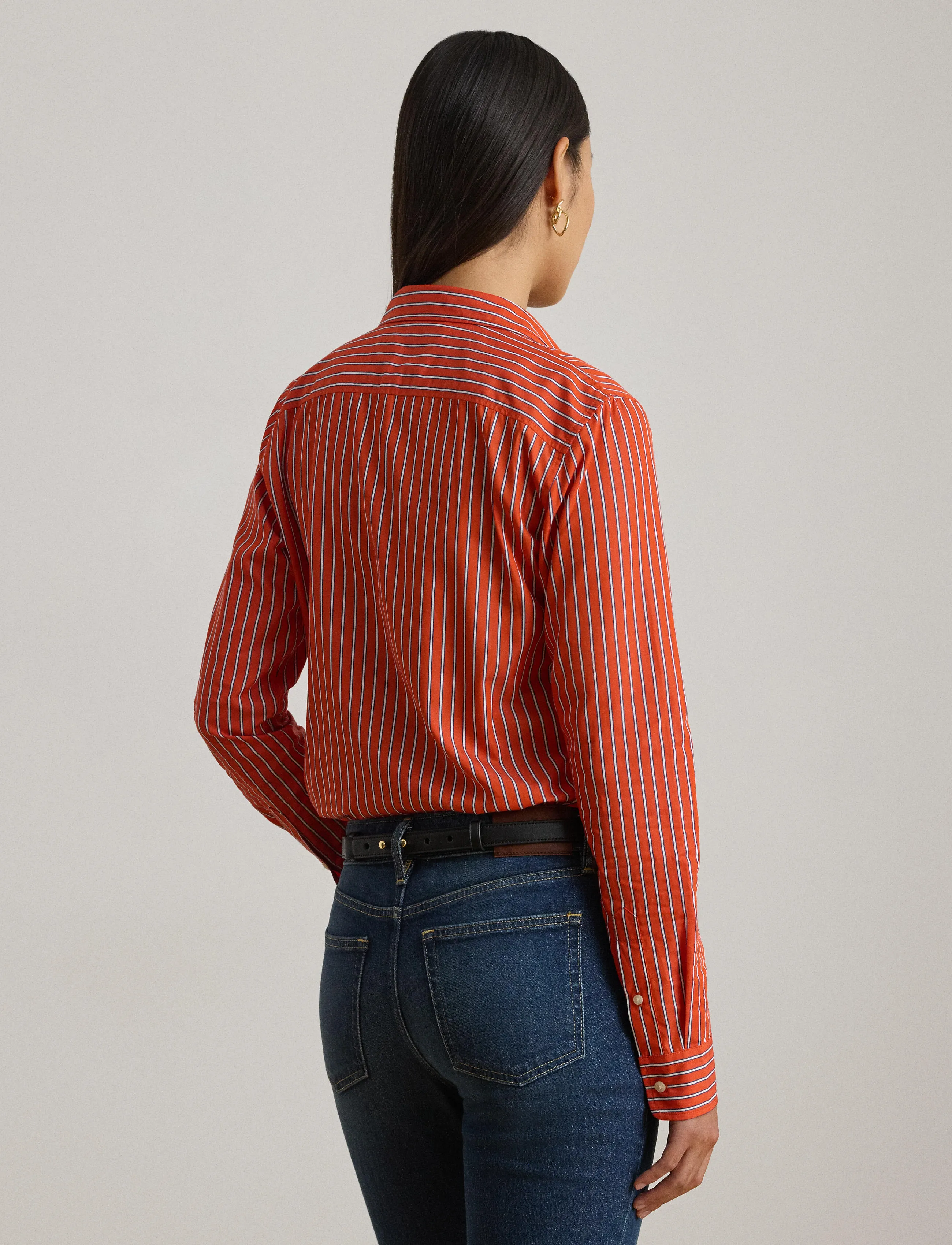 Lauren Ralph Lauren - Classic Fit Striped Broadcloth Shirt - langærmede skjorter - orange/blue/white - 3