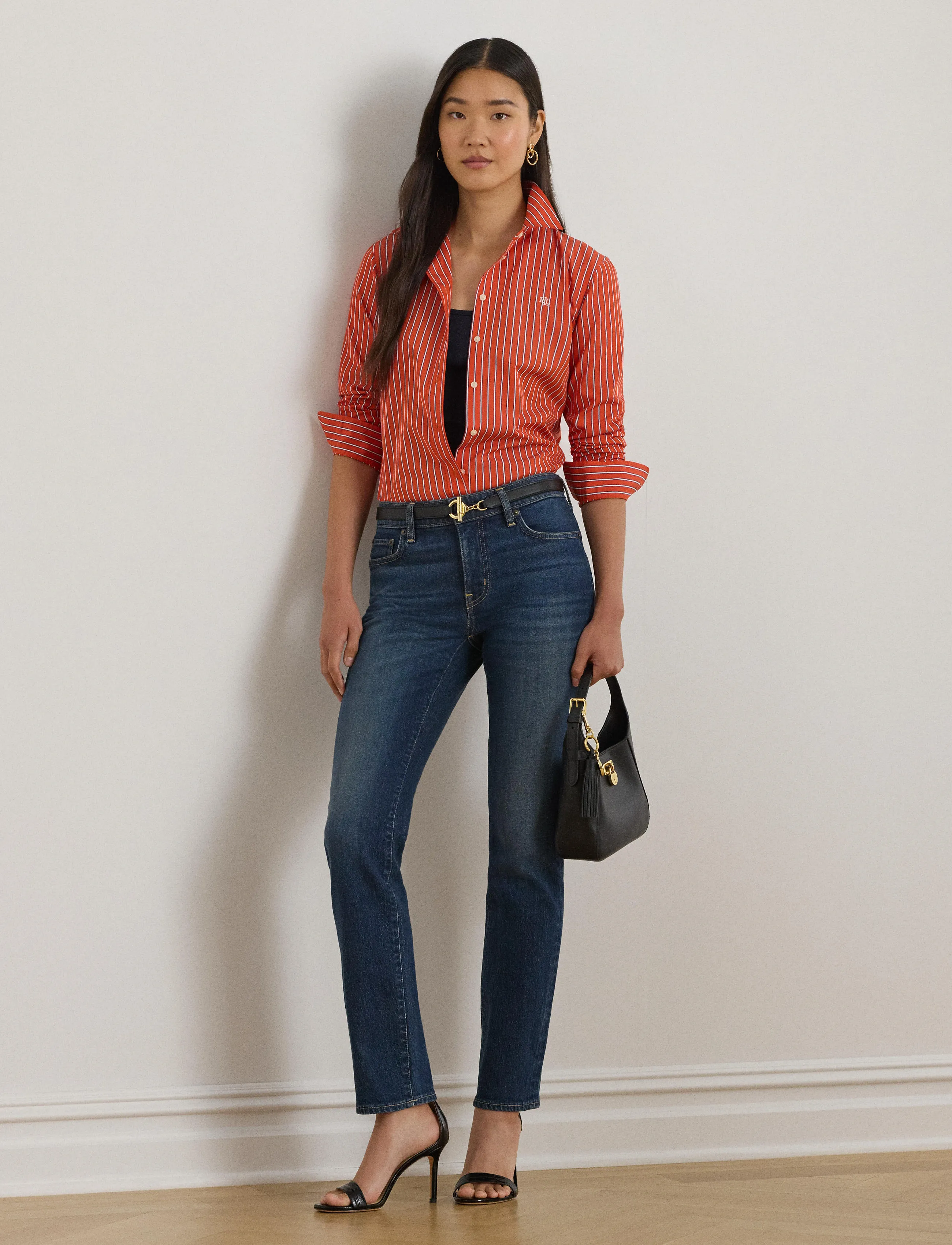 Lauren Ralph Lauren Classic Fit Striped Broadcloth Shirt - Langärmlige Hemden - ORANGE/BLUE/WHITE / orange