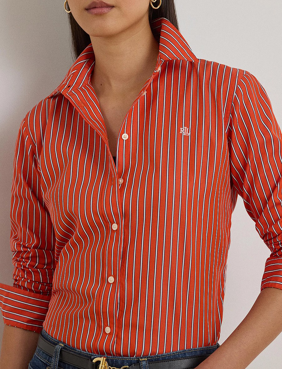 Lauren Ralph Lauren - Classic Fit Striped Broadcloth Shirt - langærmede skjorter - orange/blue/white - 4