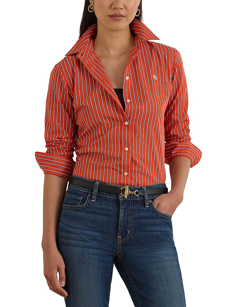 Lauren Ralph Lauren - Classic Fit Striped Broadcloth Shirt - langärmlige hemden - orange/blue/white - 5