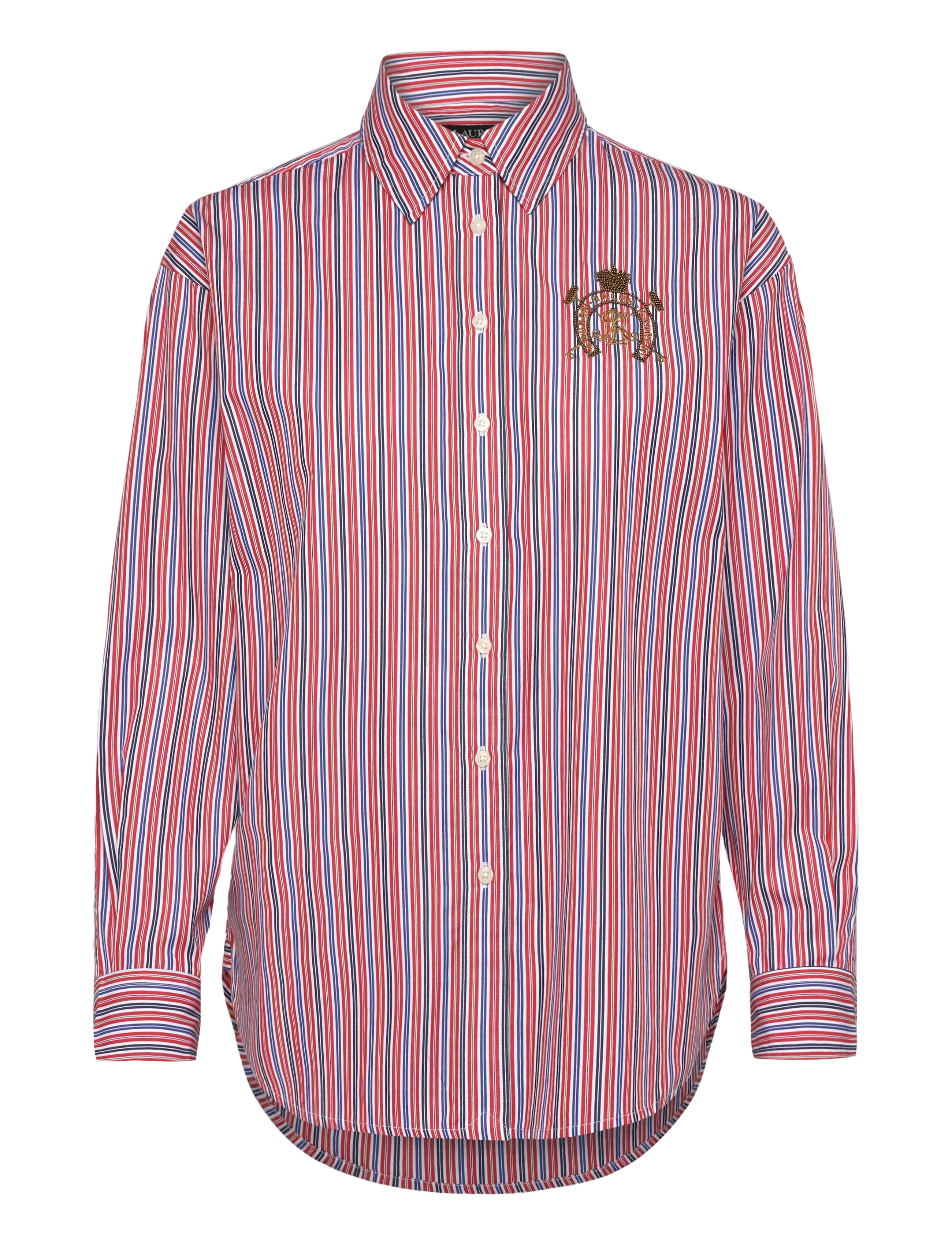 Lauren Ralph Lauren Relaxed Fit Striped Broadcloth Shirt - Tøj - ORANGE/BLUE/WHITE / multi